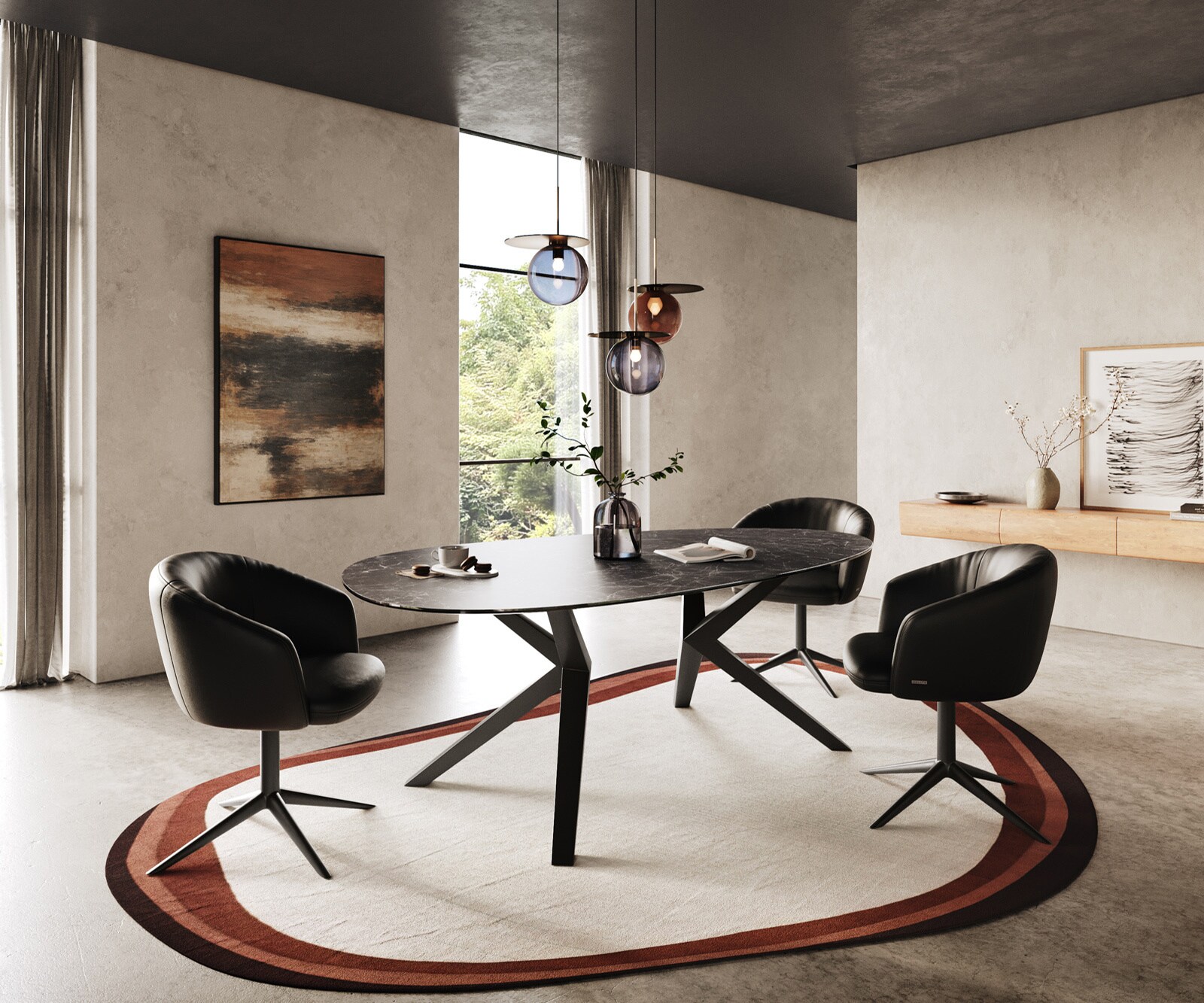 Esstisch Edge Oval 220x120 Keramik Laminam® Nero Greco Anthrazit Zenthara kantig Metall Schwarz 6
