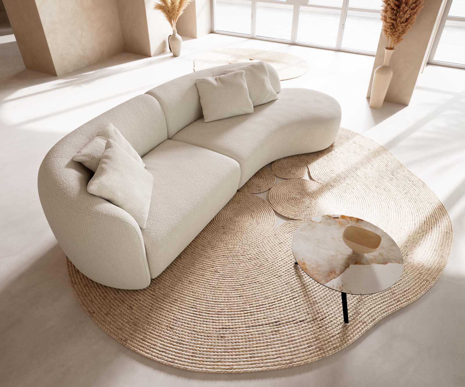 Canapé Mairi 330x160 cm Bouclé Crème-Blanc 4