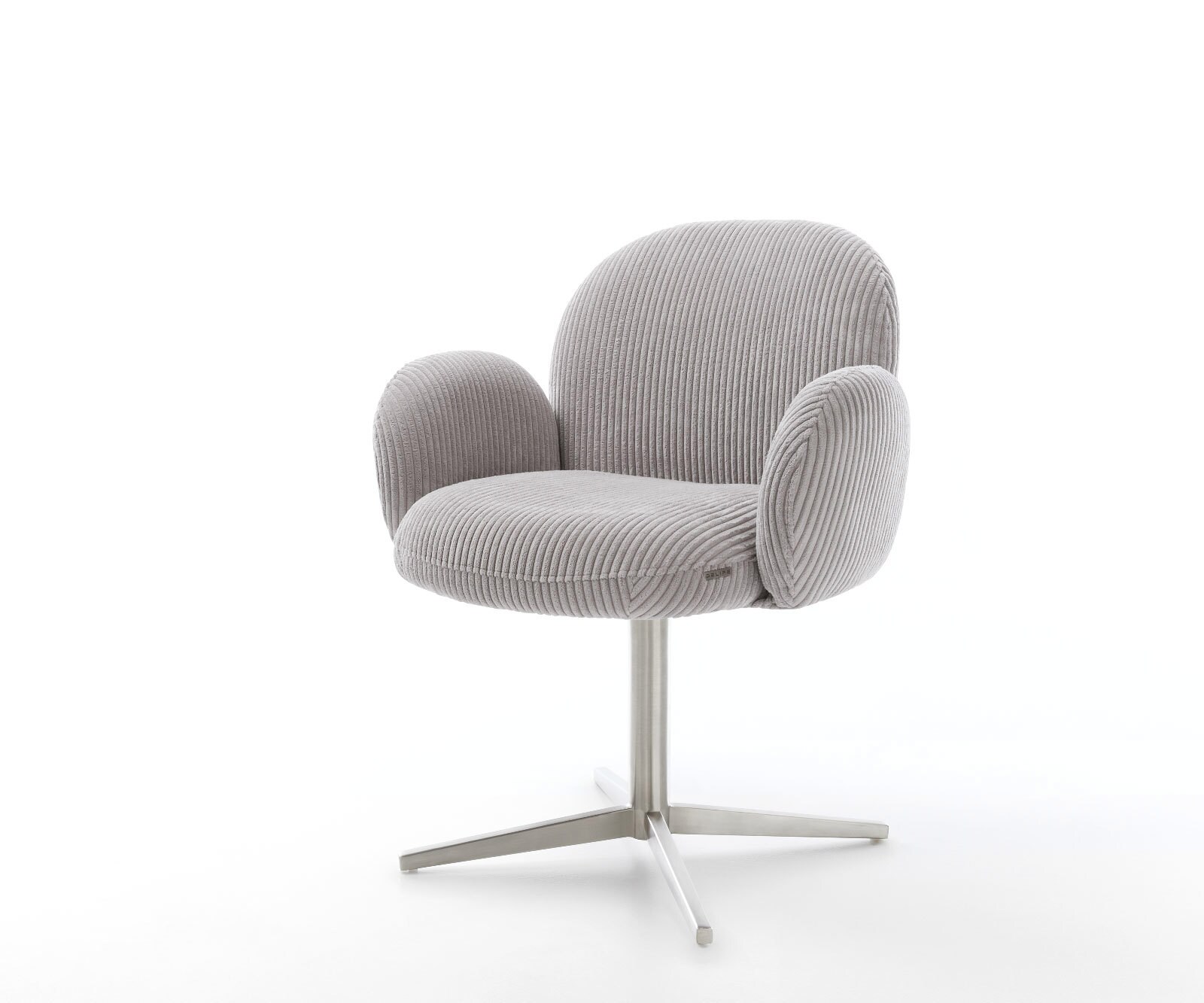 Drehstuhl Nube-Flex mit Armlehnen Cord Silbergrau Fußkreuz Edelstahl 360° drehbar Taschenfederkern