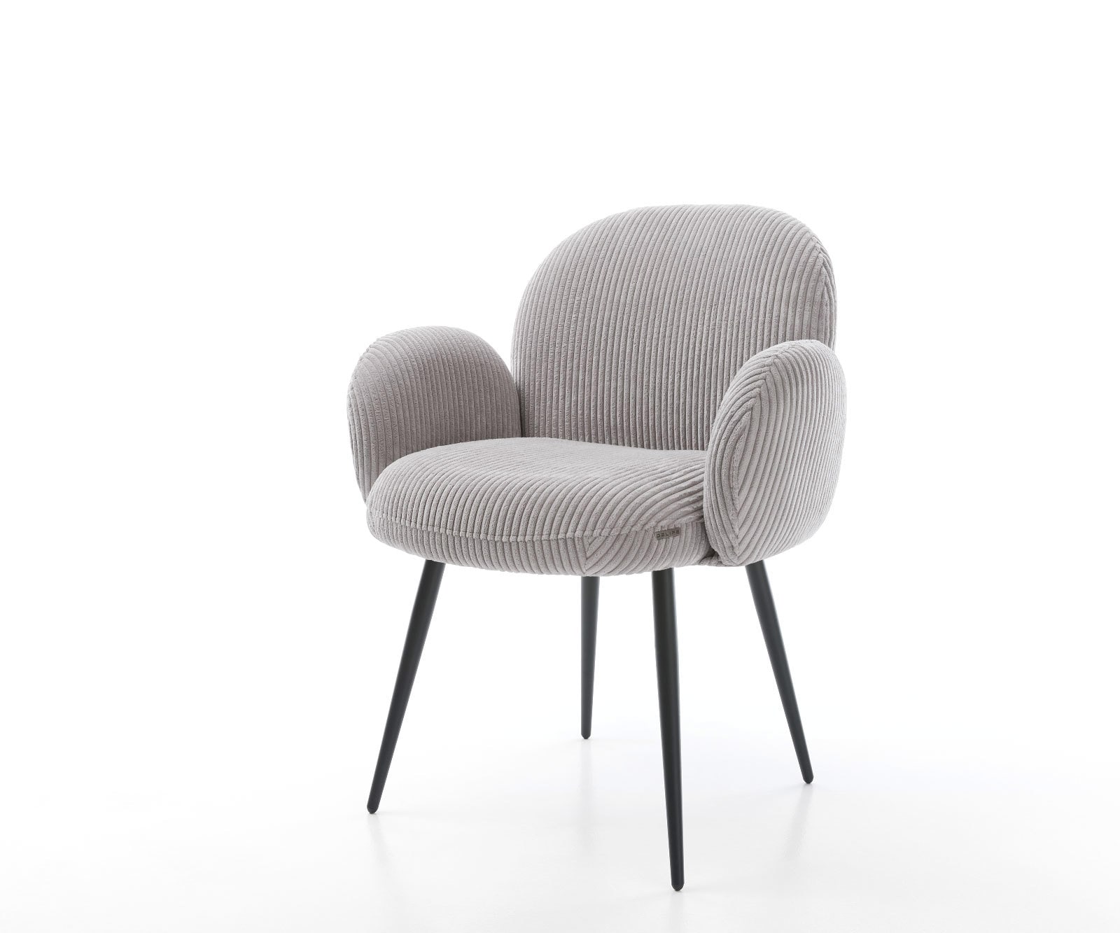 Chaise-de-salle-à-manger Nube-Flex avec accoudoirs côtelé gris argenté 4 pieds coniques noir ressorts ensachés Chaise-de-salle-à-manger Nube-Flex avec accoudoirs côtelé gris argenté 4 pieds coniques noir ressorts ensachés