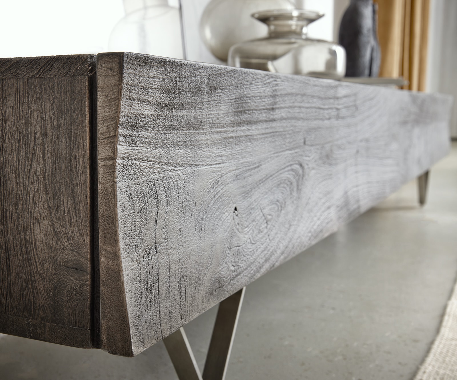 Lowboard Wyatt 220 cm Akazie Platin 4 Schübe V-Fuß Edelstahl 5 Lowboard Wyatt 220 cm Akazie Platin 4 Schübe V-Fuß Edelstahl 5