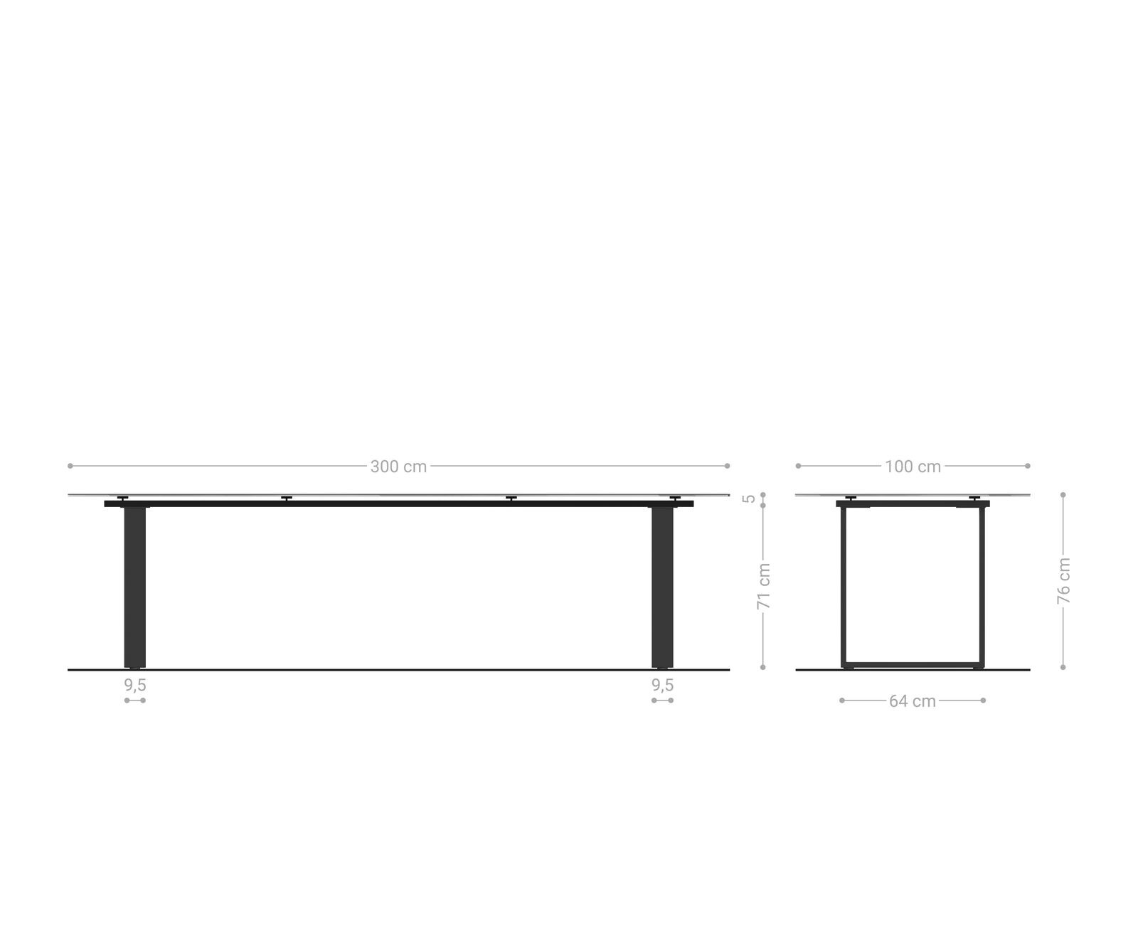 Table à manger Edge 300x100 céramique Calacatta Luxe blanc-doré-gris acier inoxydable mince 9