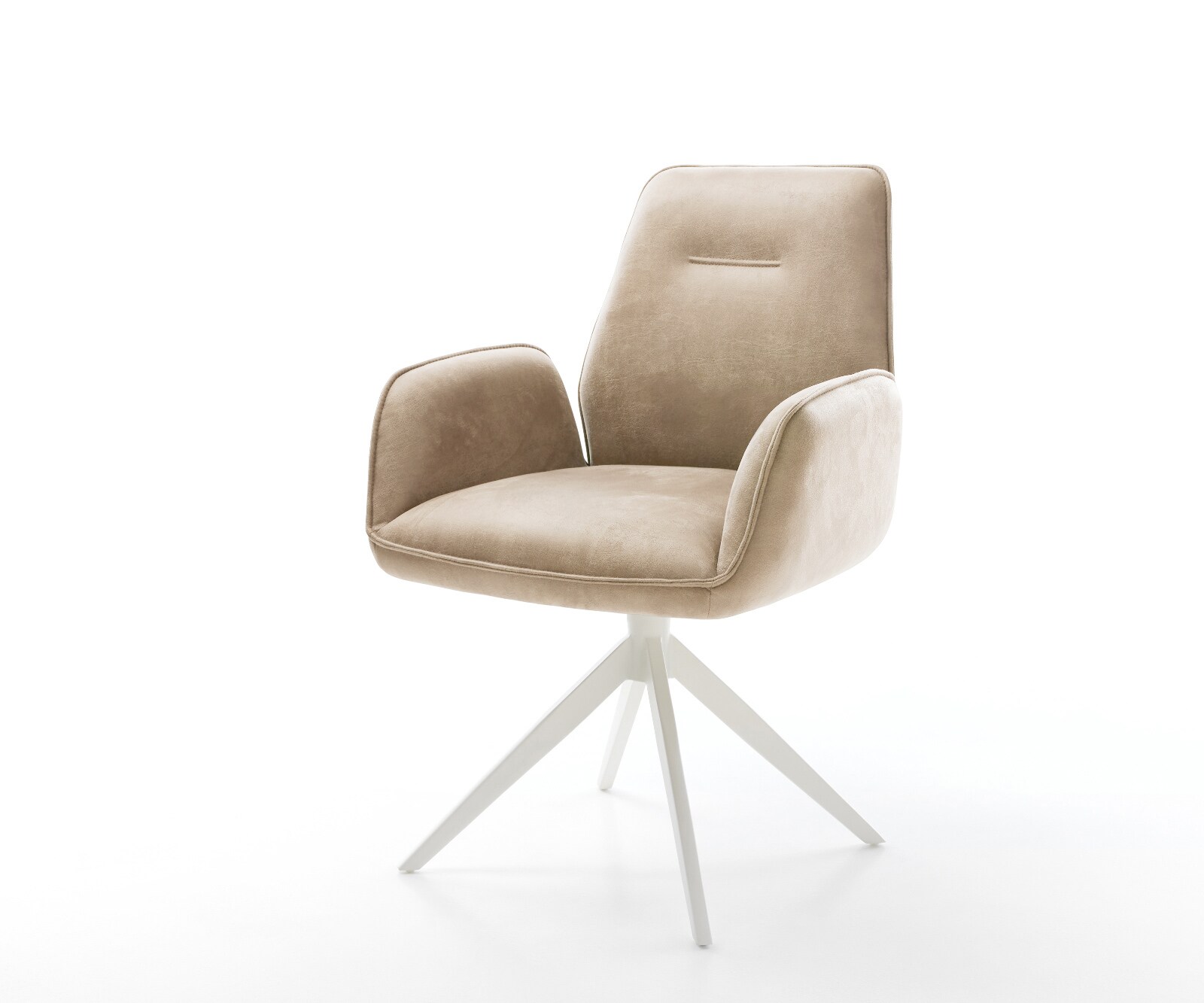 Drehstuhl Clea-Flex Mikrofaser Taupe Vintage Kreuzgestell breit Weiß 360° drehbar Wippfunktion