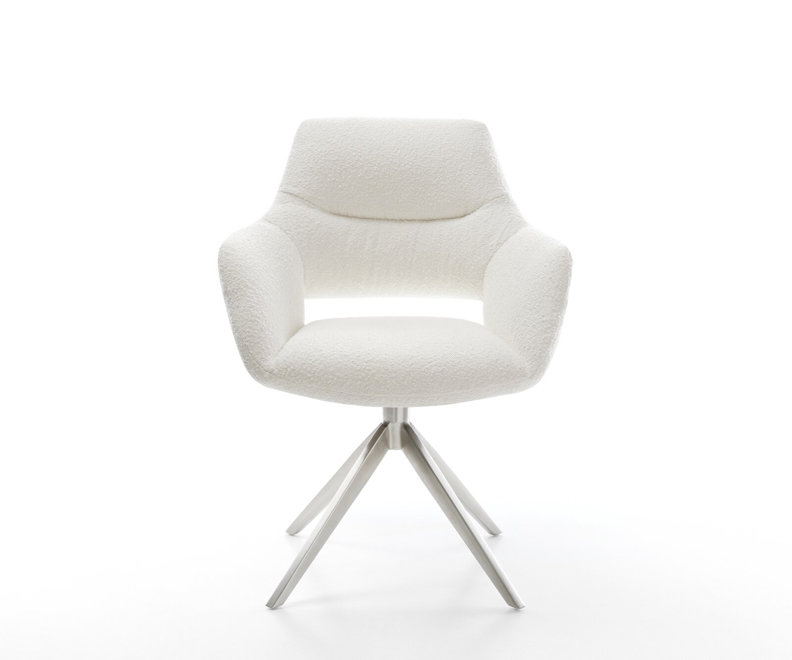 Chaise-pivotante Yago-Flex avec accoudoirs bouclé crème-blanc pied croisé large acier inoxydable pivotement sur 360° fonction bascule ressorts ensachés 5