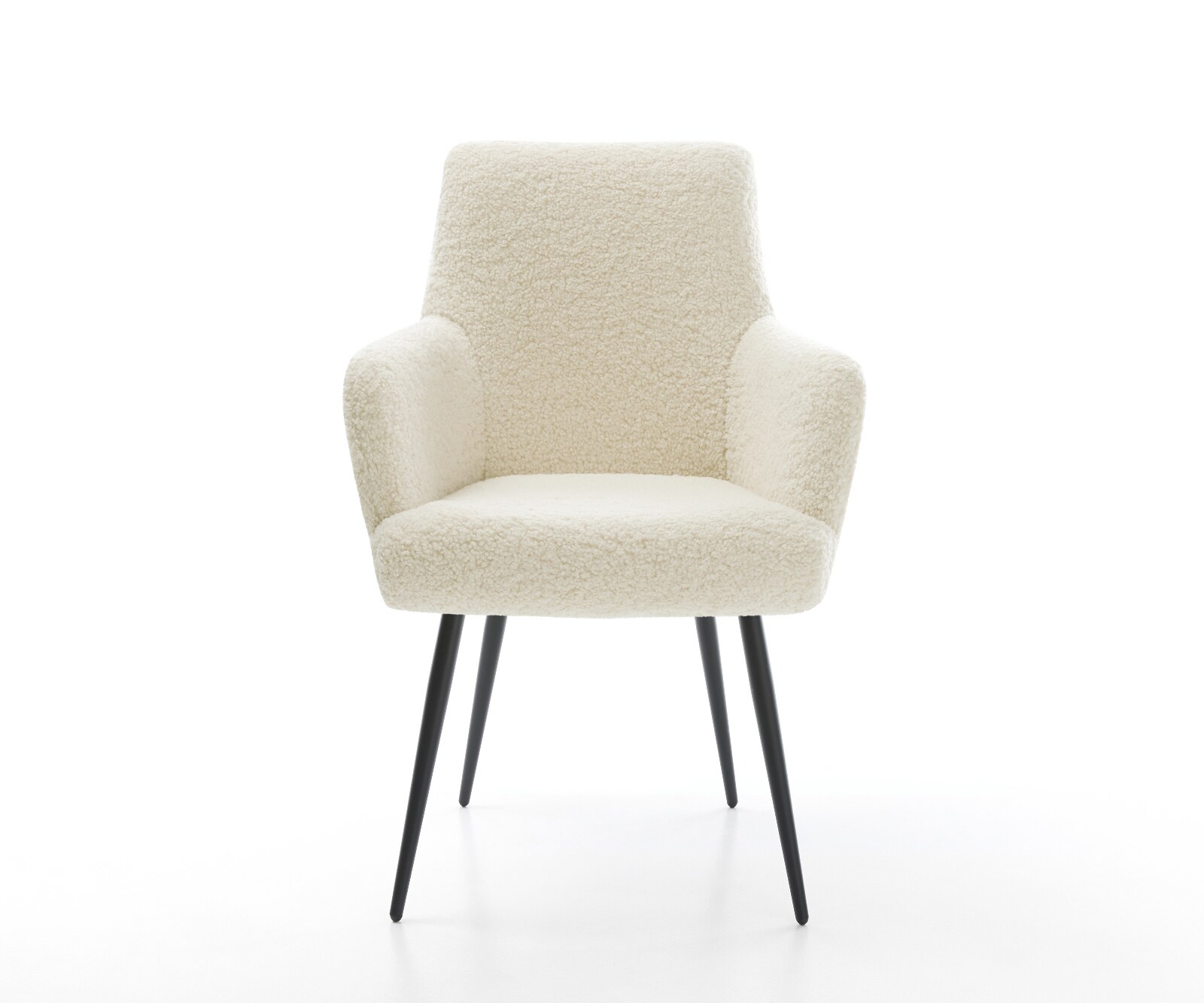 Chaise-de-salle-à-manger Heira-Flex avec accoudoirs tissu teddy beige 4 pieds coniques noir resorts ensachés 2