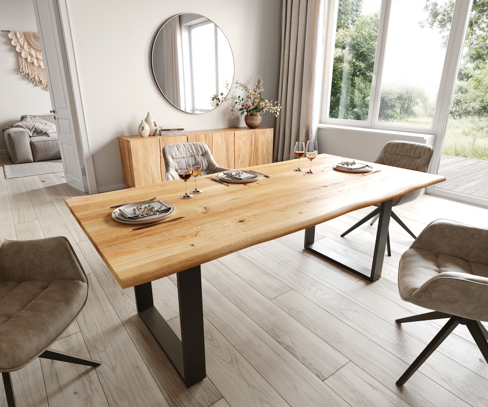 Esstisch Edge 200x100x2,5-3 Eiche Natur Kufe Schwarz Live-Edge Esstisch Edge 200x100x2,5-3 Eiche Natur Kufe Schwarz Live-Edge