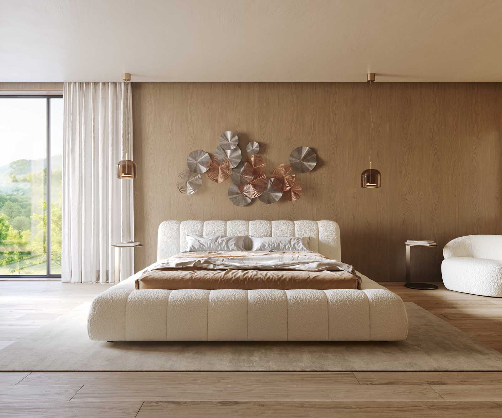 Polsterbettgestell Cutio 180x200 cm Bouclé Creme-Weiß 2