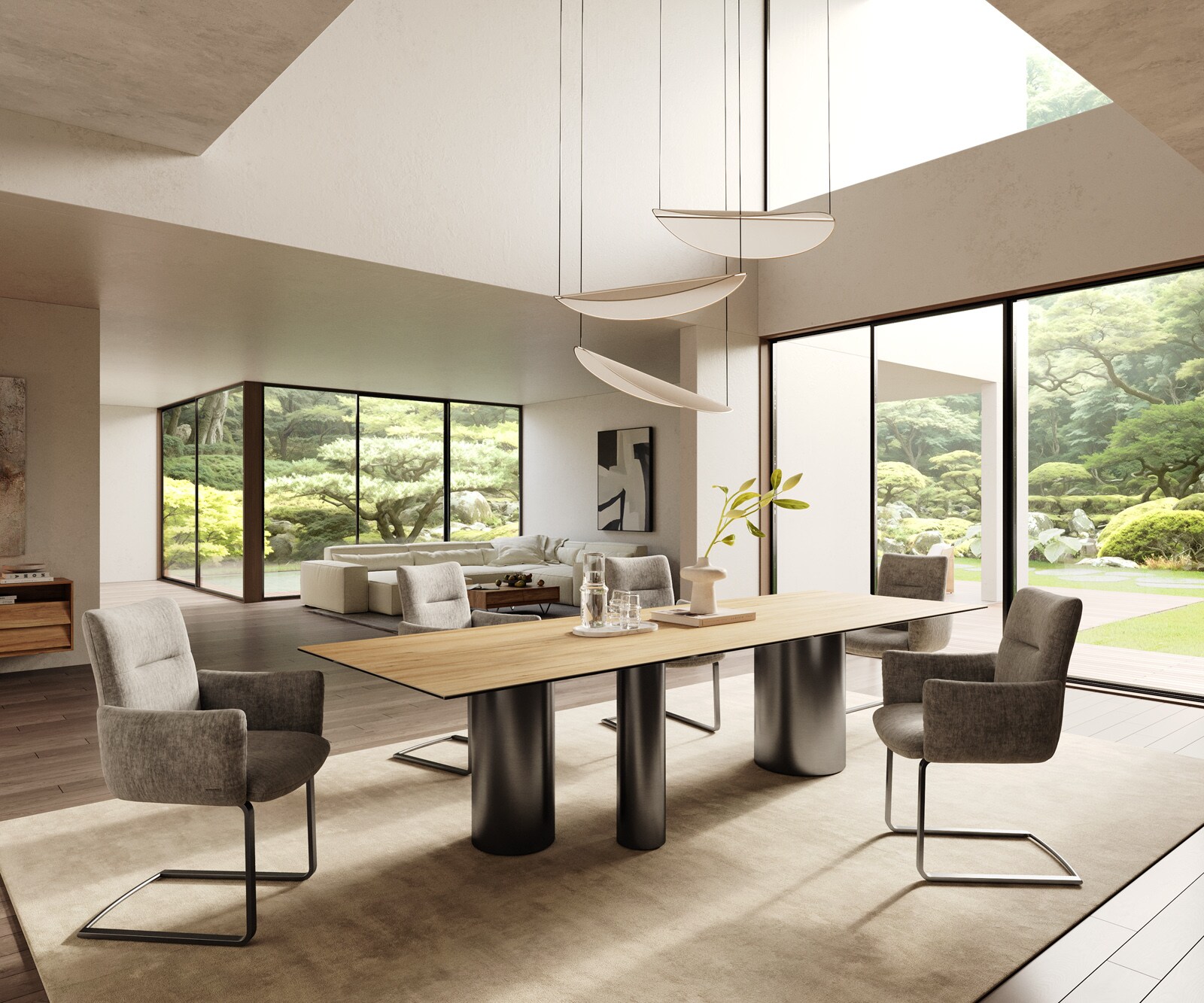 Table à manger Edge 300x100 Céramique Laminam® Sabbia Couleur chêne Troa Acier inoxydable Graphite 7