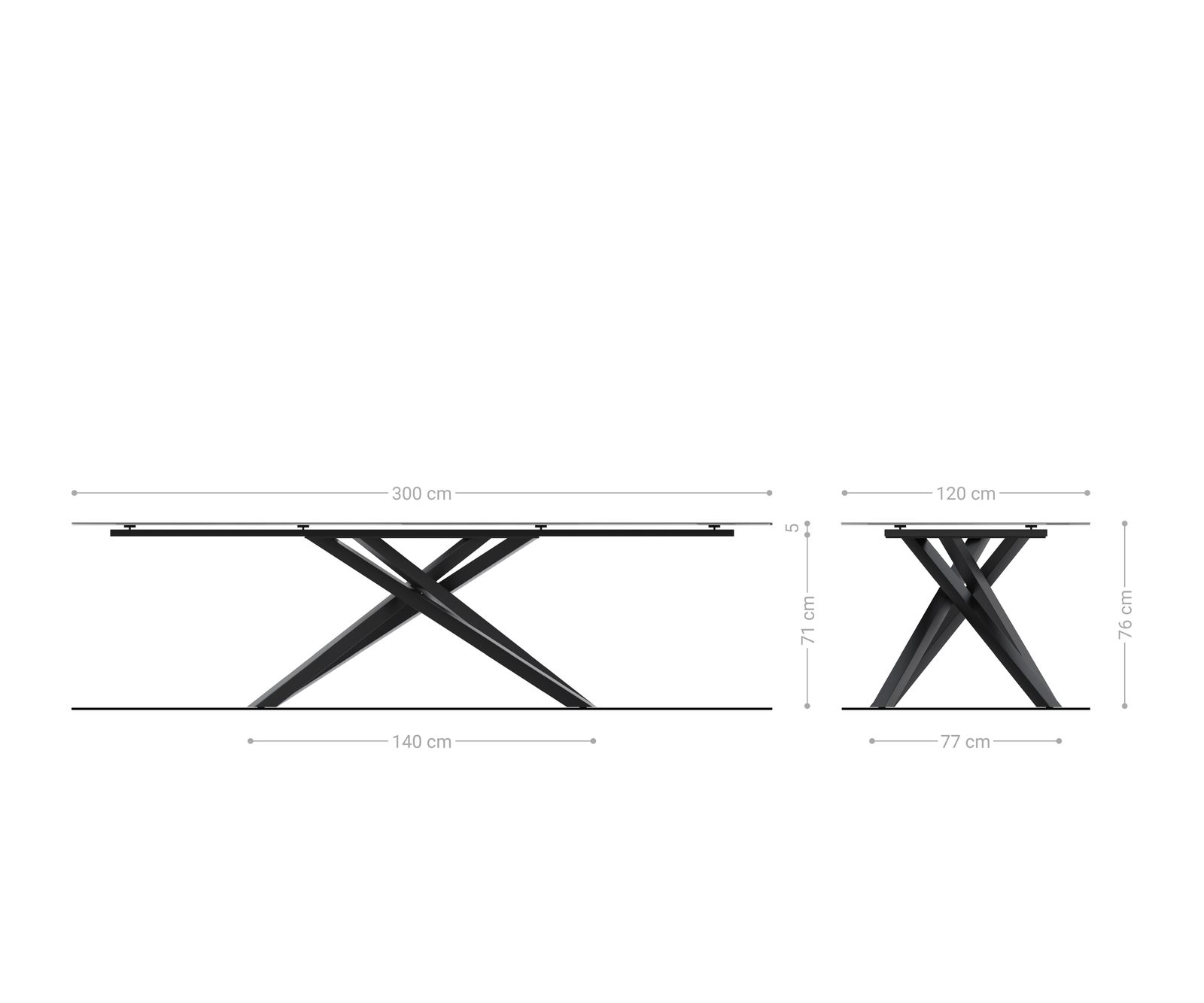 Esstisch Edge Boot 300x120 cm Keramik Laminam® Sabbia Eichefarbig Kreuzgestell Rechteck Edelstahl Graphit 6