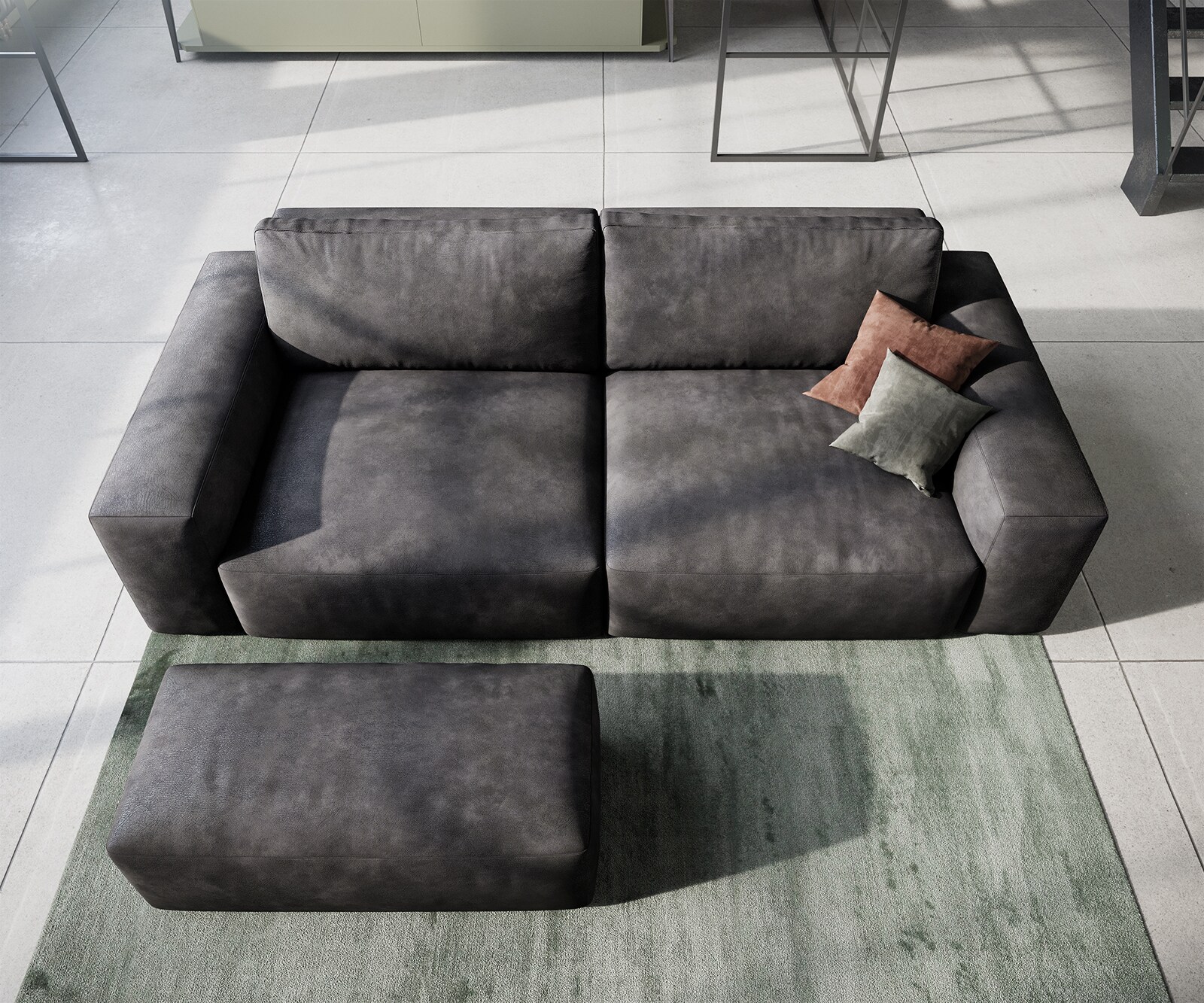 Big canapé Lanzo 230x95 cm similicuir vintage anthracite avec pouf 3