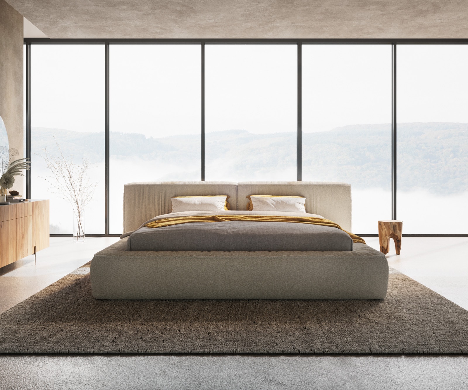 Polsterbettgestell Coperti 180x200 cm Bouclé Creme-Weiß 4