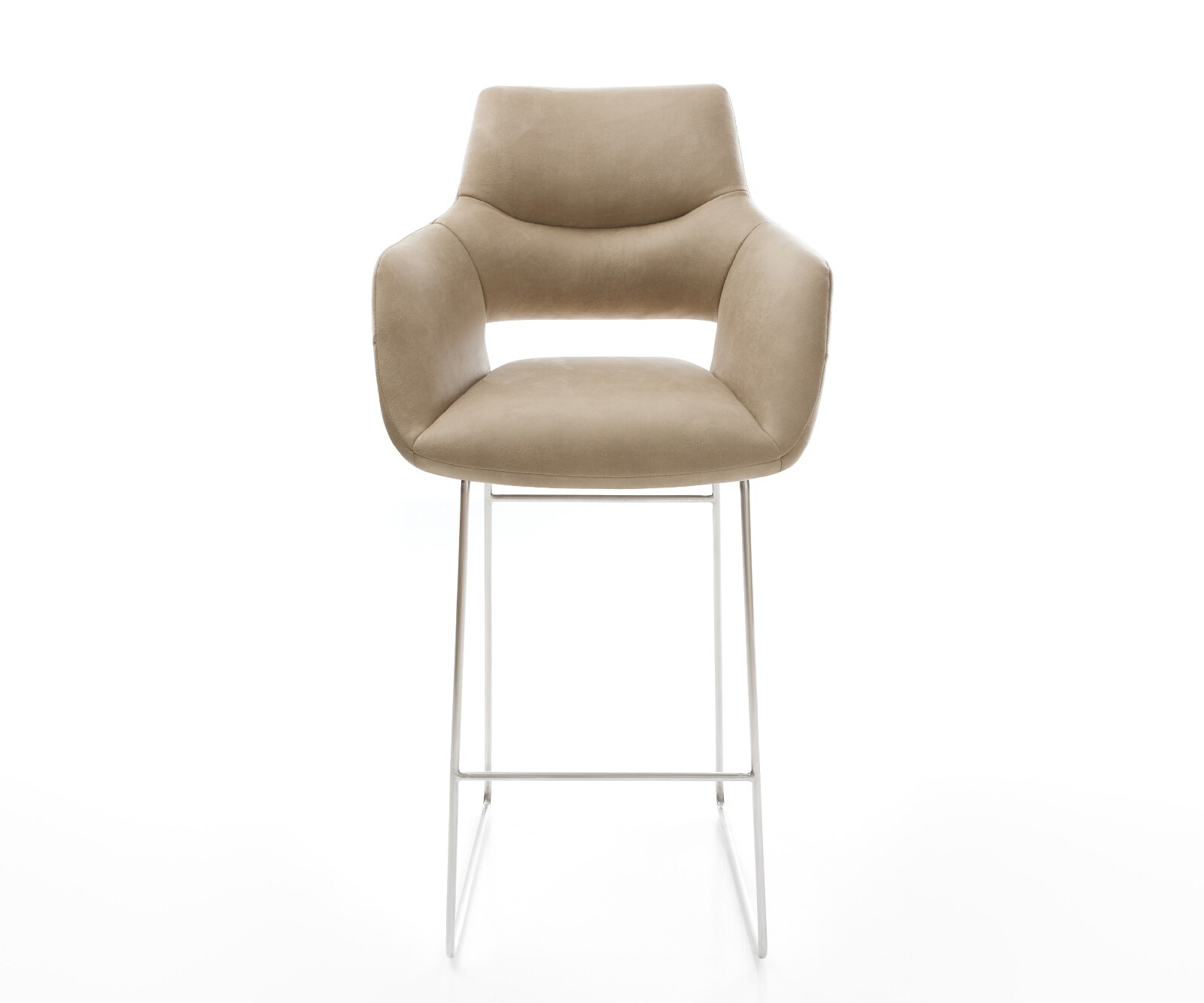 Chaise-de-bar Yago-Flex Microfibre Beige Vintage Pied trapèze acier inoxydable Argent Ressort ensaché 2