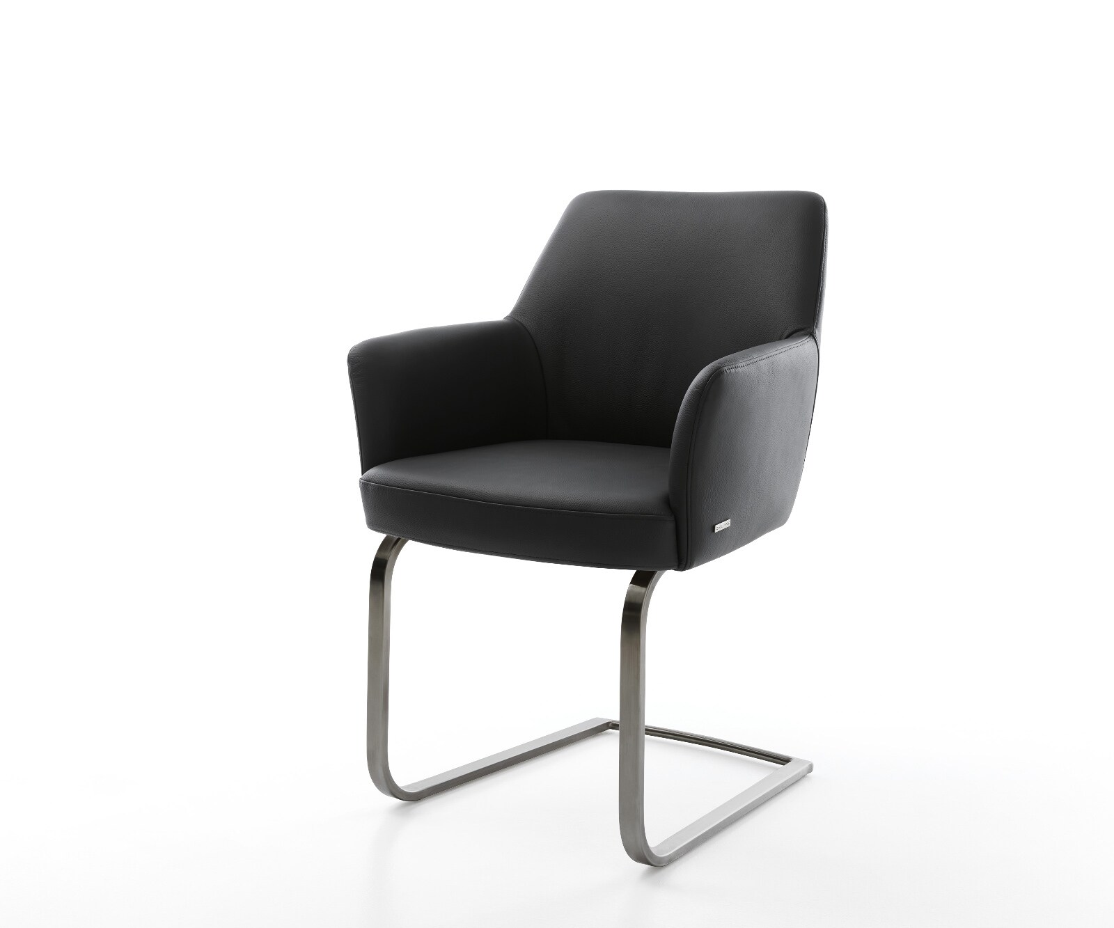 Cantilever Xana-Flex avec accoudoirs cuir de vache noir pied cantilever plat grafiete ressorts ensachés