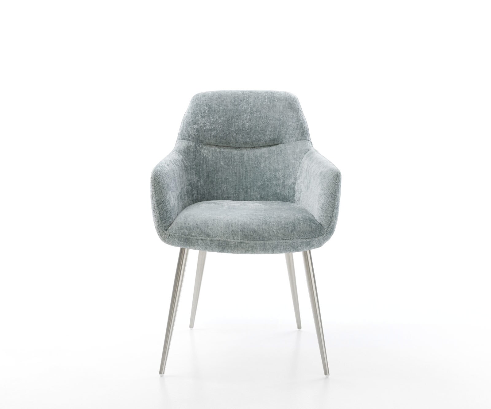 Chaise-de-salle-à-manger Pejo-Flex chenille bleu pastel 4 pieds coniques acier inoxydable brossé ressorts ensachés 2