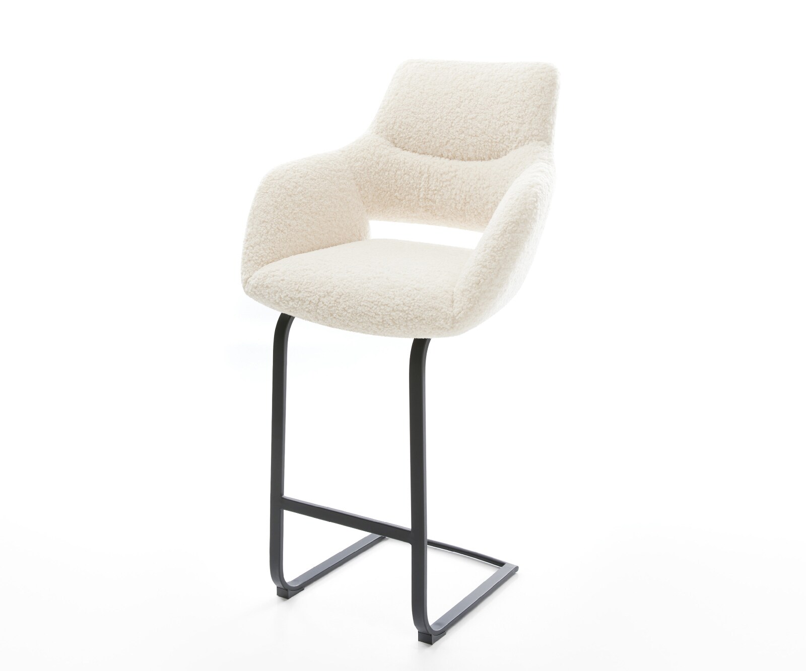 Chaise-de-bar Yago-Flex Tissu teddy Beige Pied cantilever plat noir Noir Ressort ensaché
