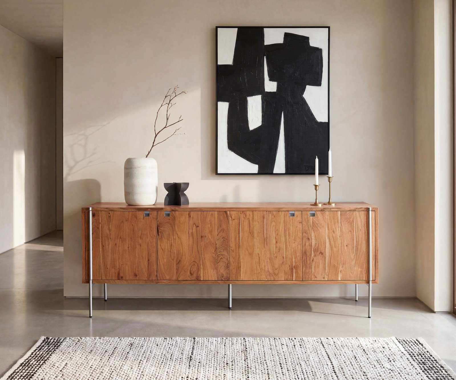 Kommode Rivoro 210 cm Akazie Natur 4 Türen