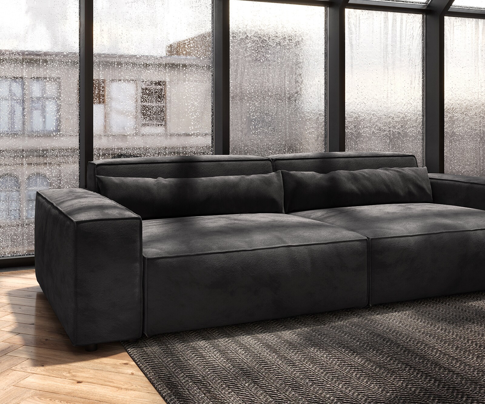 Big-Sofa Sirpio XL 270x130 cm Mikrofaser Schwarz 5
