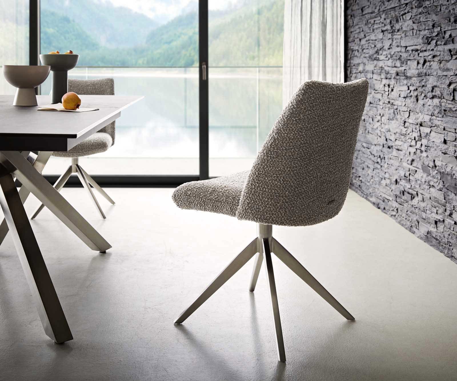 Drehstuhl Elso-Flex Bouclé Silbergrau Kreuzgestell breit Edelstahl 360° drehbar Taschenfederkern 4 Drehstuhl Elso-Flex Bouclé Silbergrau Kreuzgestell breit Edelstahl 360° drehbar Taschenfederkern 4