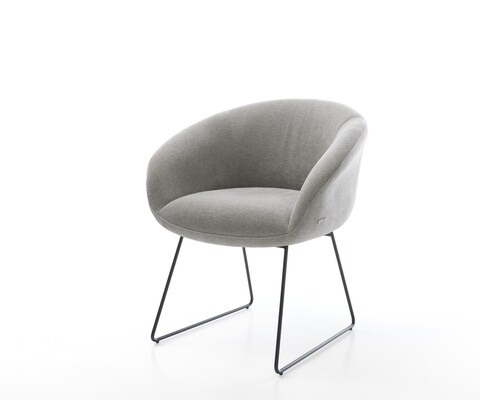 Chaise-de-salle-à-manger Vinka-Flex avec accoudoirs tissu structuré doux gris pied trapèze noir resorts ensachés