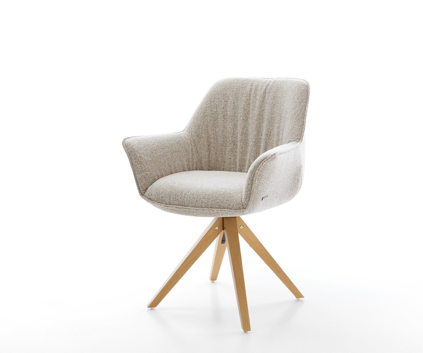 Drehstuhl Keila-Flex mit Armlehnen Webstoff Soft Beige Holzgestell kantig Natur 180° drehbar
