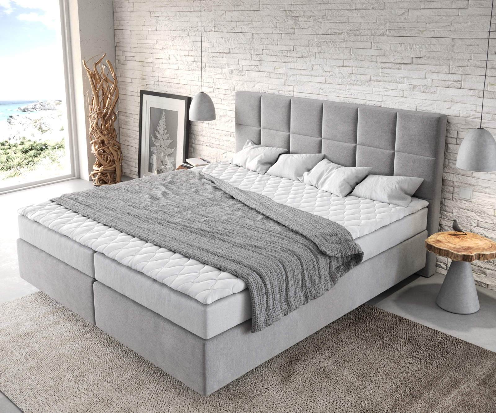 Boxspringbett Dream-Fine 180x200 cm Mikrofaser Grau mit Matratze und Topper 3 Boxspringbett Dream-Fine 180x200 cm Mikrofaser Grau mit Matratze und Topper 3