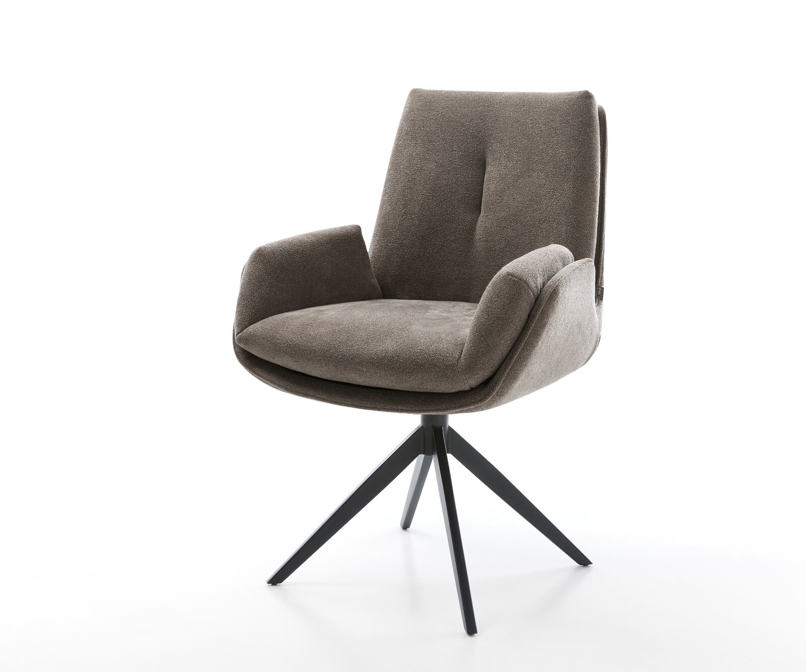Chaise-pivotante Clea-Flex tissu structuré doux taupe pied croisé large noir pivotement sur 360° fonction bascule