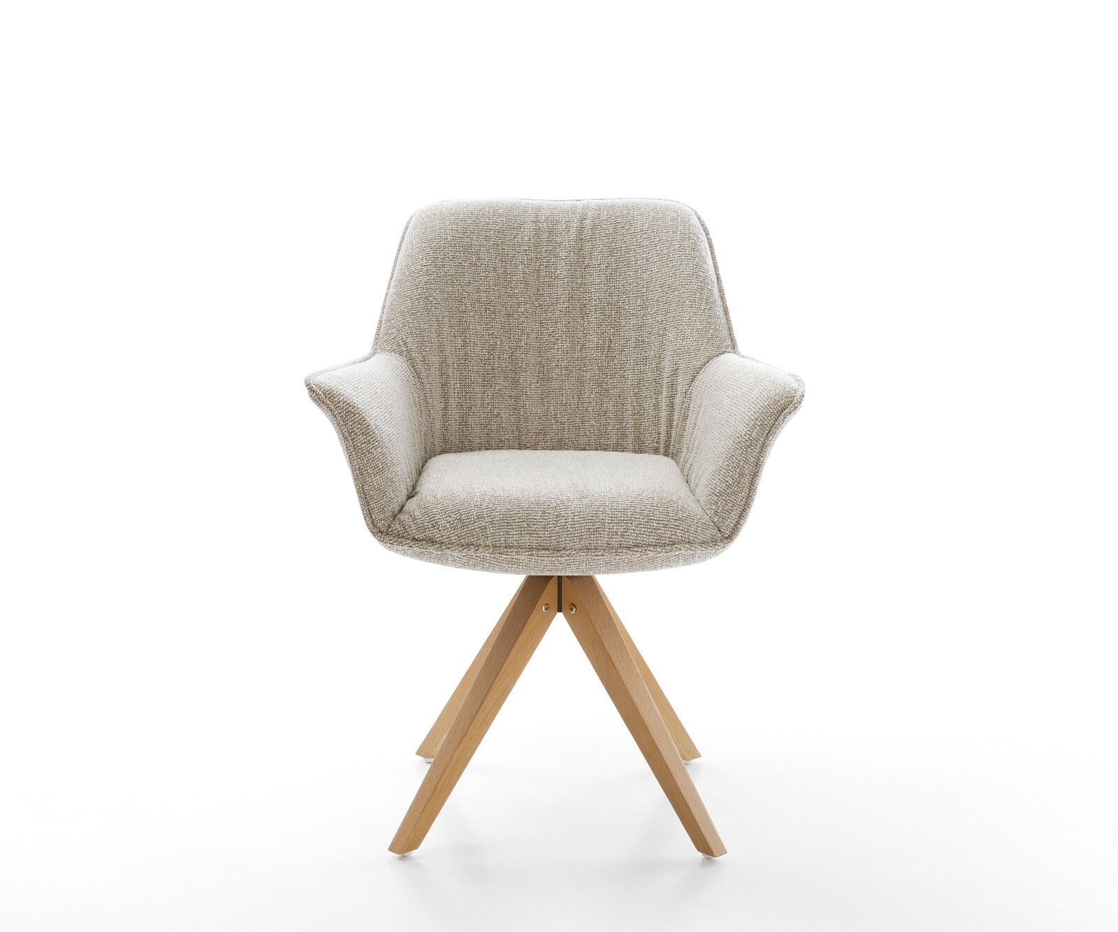 Drehstuhl Keila-Flex mit Armlehnen Webstoff Soft Beige Holzgestell kantig Natur 180° drehbar 1
