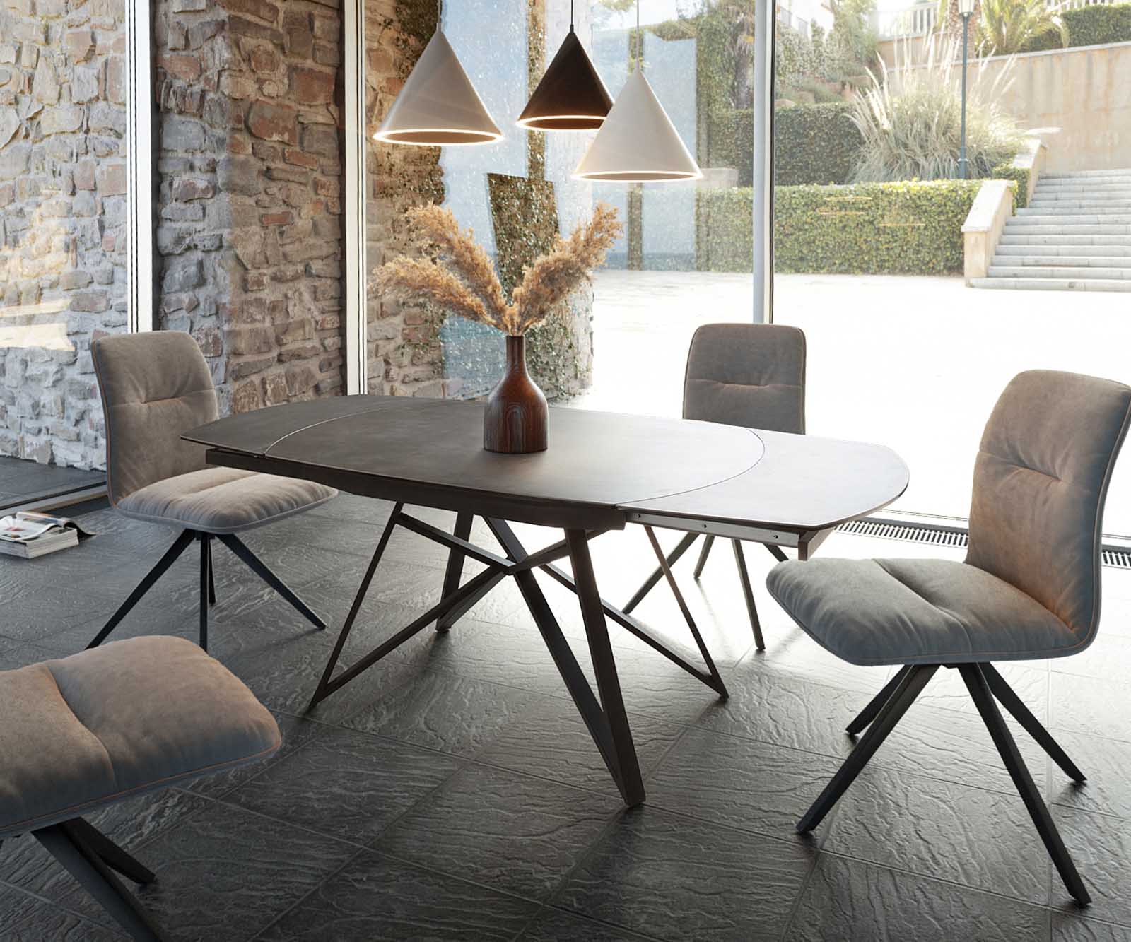 Esstisch Carlow 130/200x90 cm Keramik Grau Metall ausziehbar 1 Esstisch Carlow 130/200x90 cm Keramik Grau Metall ausziehbar 1