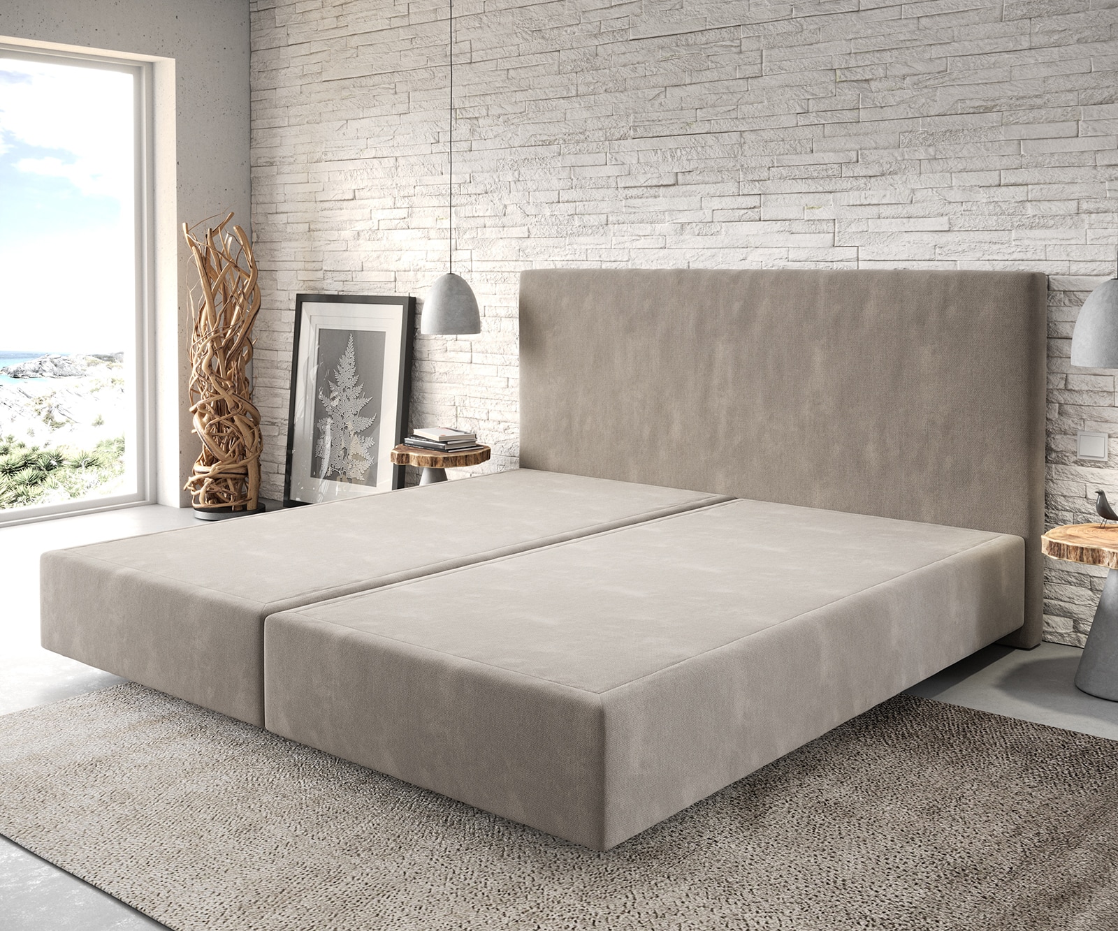 Boxspringgestell Dream-Well Mikrofaser Beige 200x200 cm Boxspringgestell Dream-Well Mikrofaser Beige 200x200 cm