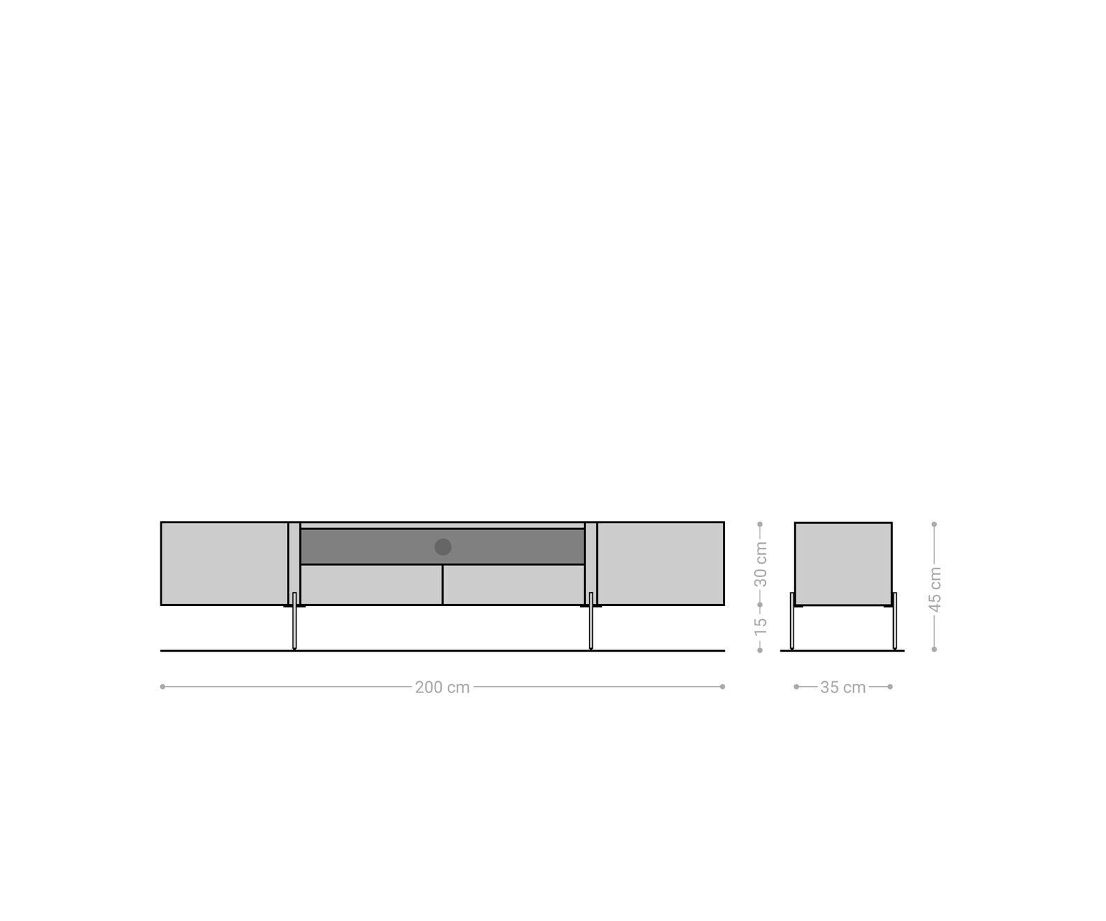 Meuble-TV Secara 200 cm acacia marron 2 portes 2 tiroirs marbre pieds noirs 8