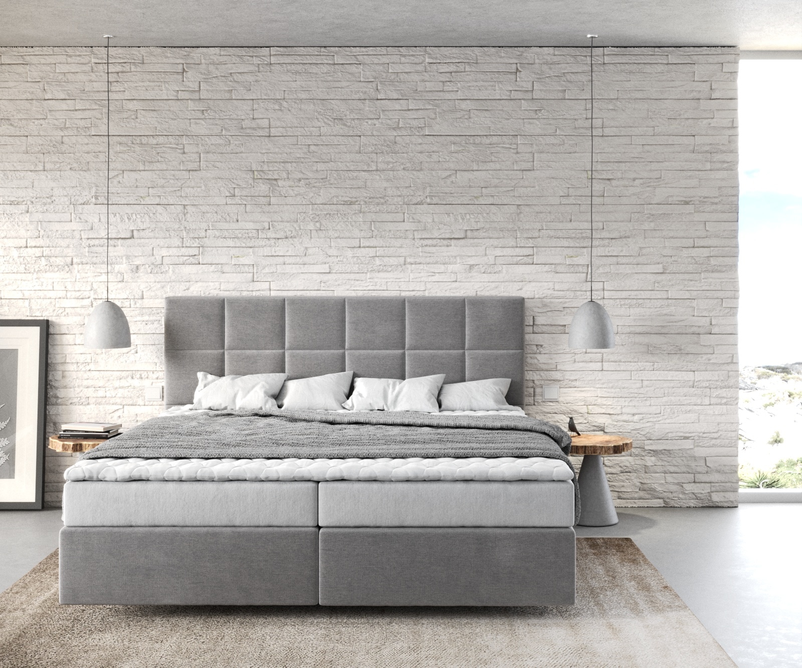 Boxspringbett Dream-Fine 180x200 cm Mikrofaser Grau mit Matratze und Topper 1 Boxspringbett Dream-Fine 180x200 cm Mikrofaser Grau mit Matratze und Topper 1