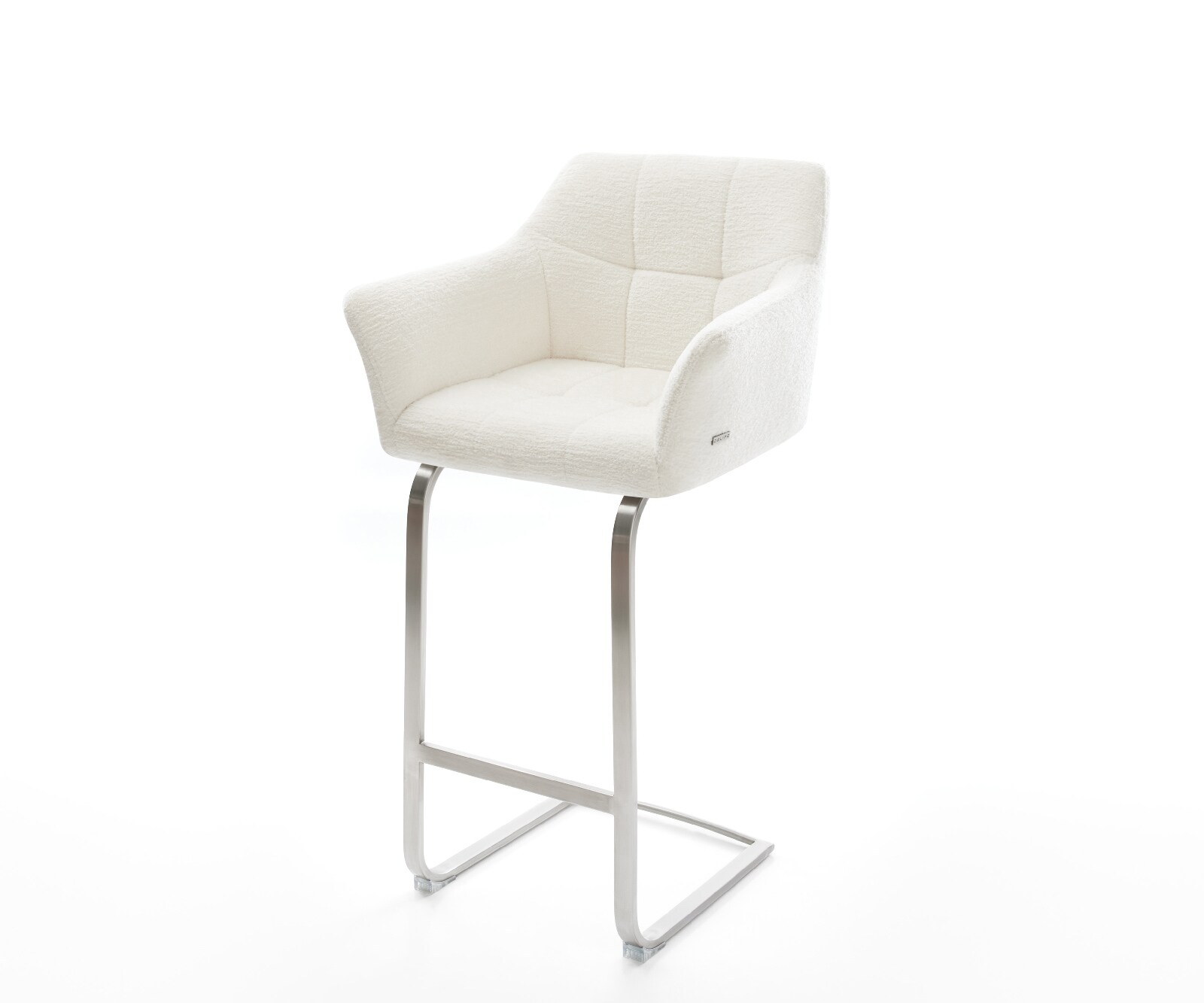 Chaise-de-bar Yulo-Flex Bouclé doux Beige Pied cantilever acier inoxydable Argent 1