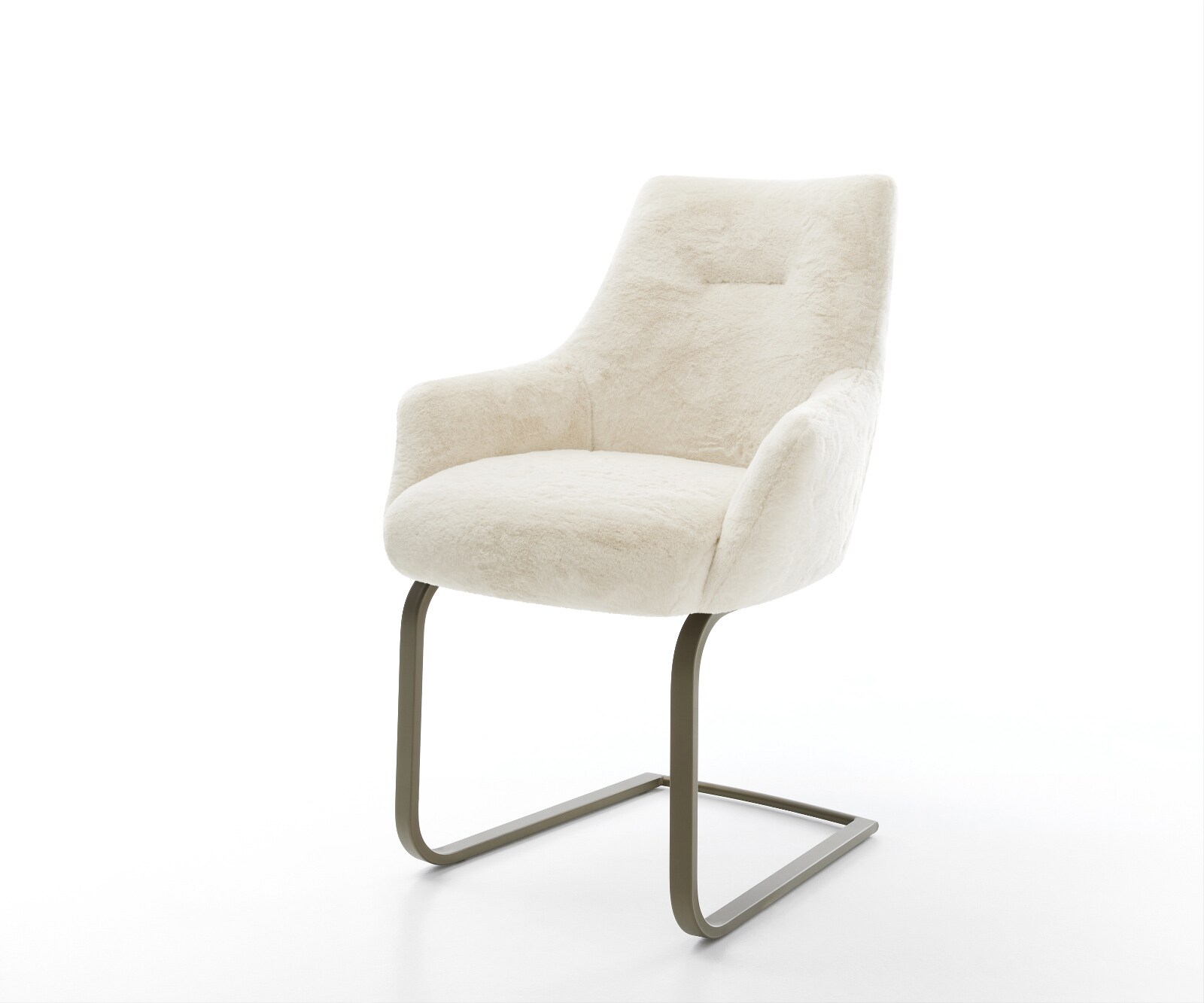 Freischwinger Alja-Flex mit Armlehnen Plüsch Creme-Weiß Freischwinger flach Effektfinish Titan Taschenfederkern