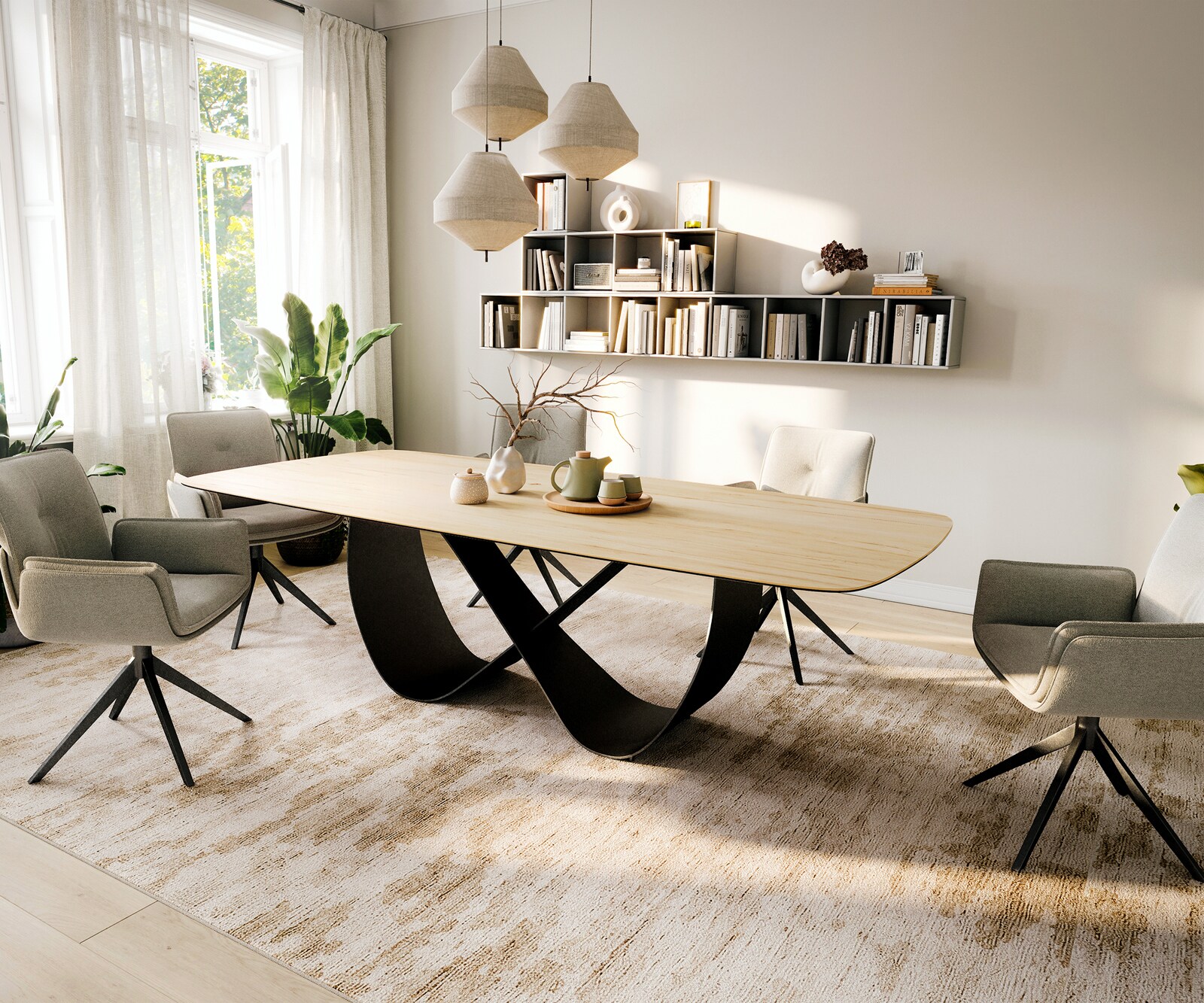Table à manger Edge Boot 260x120 cm Céramique Laminam® Sabbia Eichefarbig Infinity Métal Noir 6