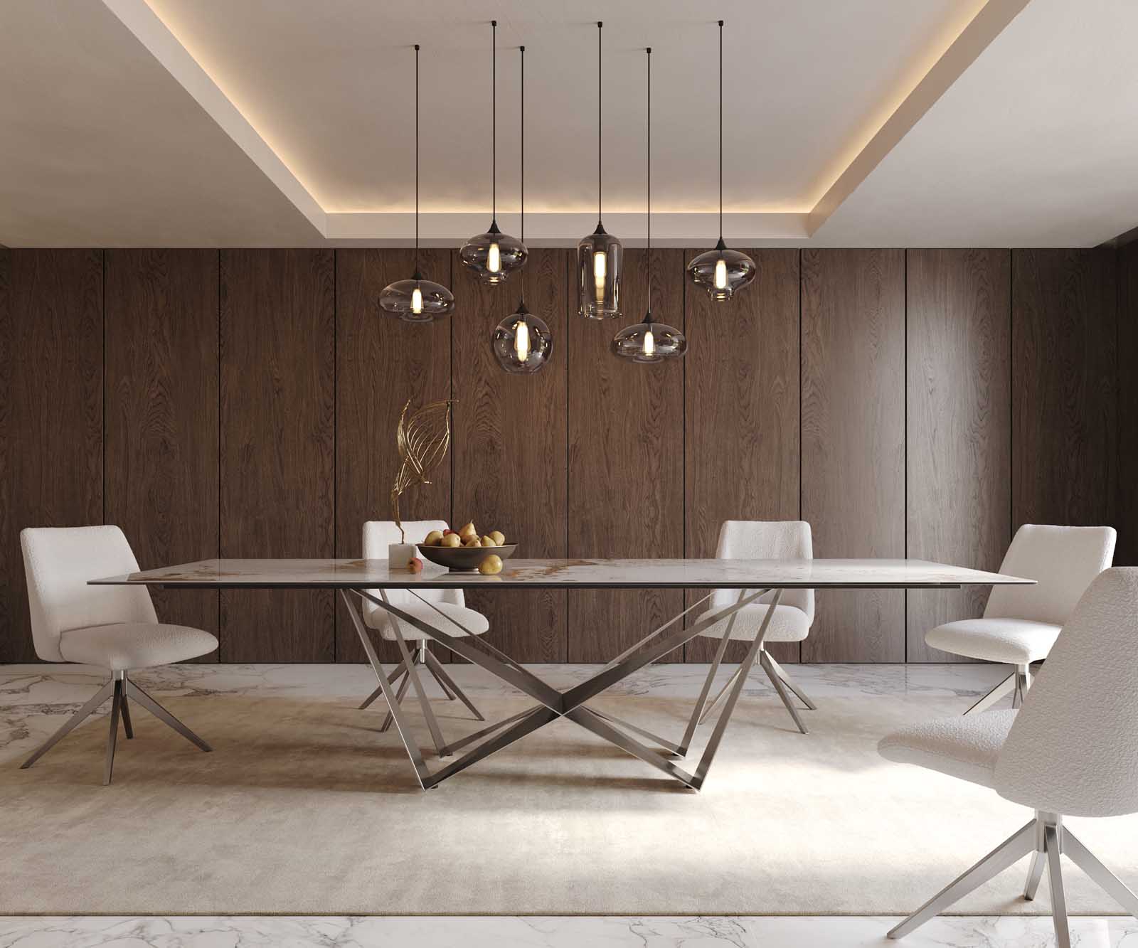 Table à manger Edge 300x100 céramique Minas mélange blanc-beige Spider acier plat acier inoxydable 2