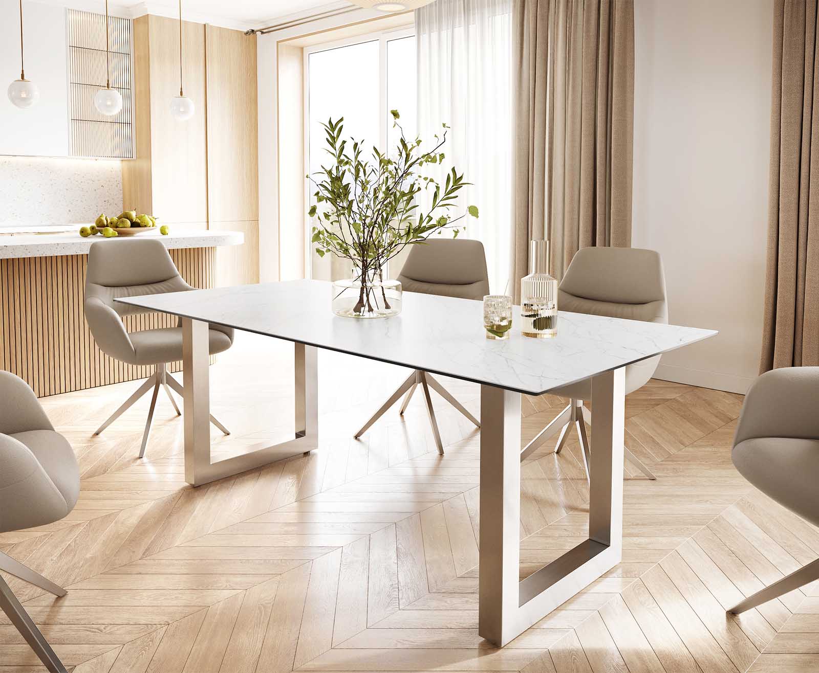 Esstisch Edge 200x100 Keramik Laminam® Statuarietto Weiß Edelstahl Breit Esstisch Edge 200x100 Keramik Laminam® Statuarietto Weiß Edelstahl Breit
