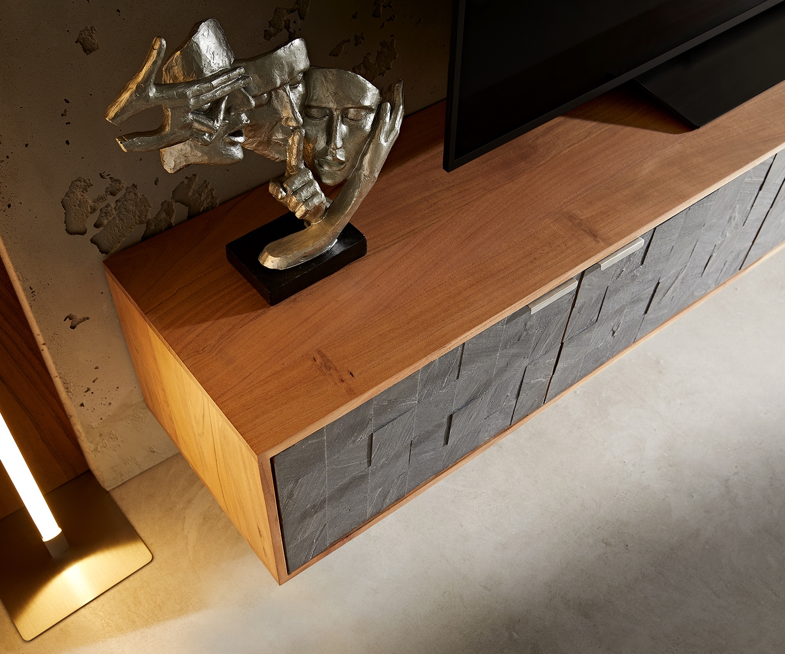 Lowboard Teele 220 cm Akazie Natur Schiefer 4 Türen schwebend 3 Lowboard Teele 220 cm Akazie Natur Schiefer 4 Türen schwebend 3