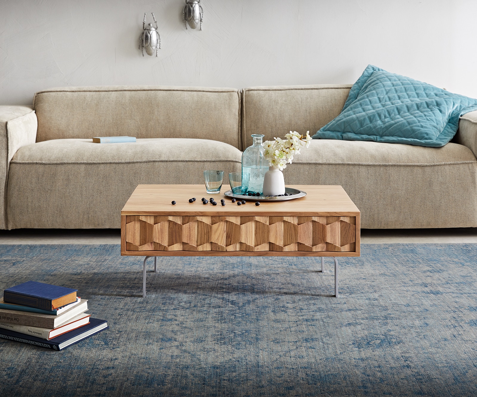 Couchtisch Fevo 80x60 cm Akazie Natur L-Fuß Edelstahl 1 Couchtisch Fevo 80x60 cm Akazie Natur L-Fuß Edelstahl 1