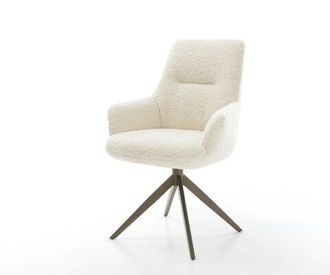 Drehstuhl Zelia-Flex mit Armlehnen Teddystoff Beige Kreuzgestell breit Effektfinish Titan 360° drehbar Wippfunktion Taschenfederkern