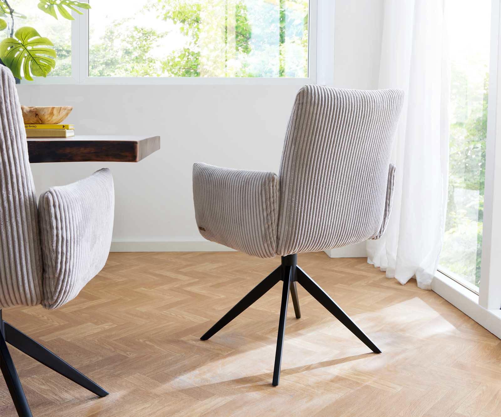 Drehstuhl Jova-Flex mit Armlehnen Cord Silbergrau Kreuzgestell breit Schwarz 360° drehbar Taschenfederkern 4