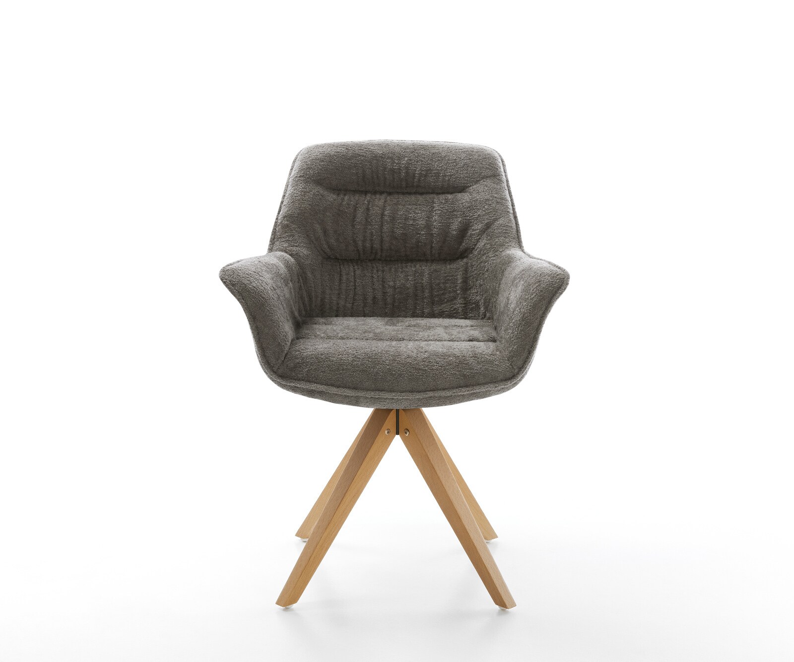 Drehstuhl Kaira-Flex Bouclé Soft Schlamm Holzgestell kantig Natur 180° drehbar 1