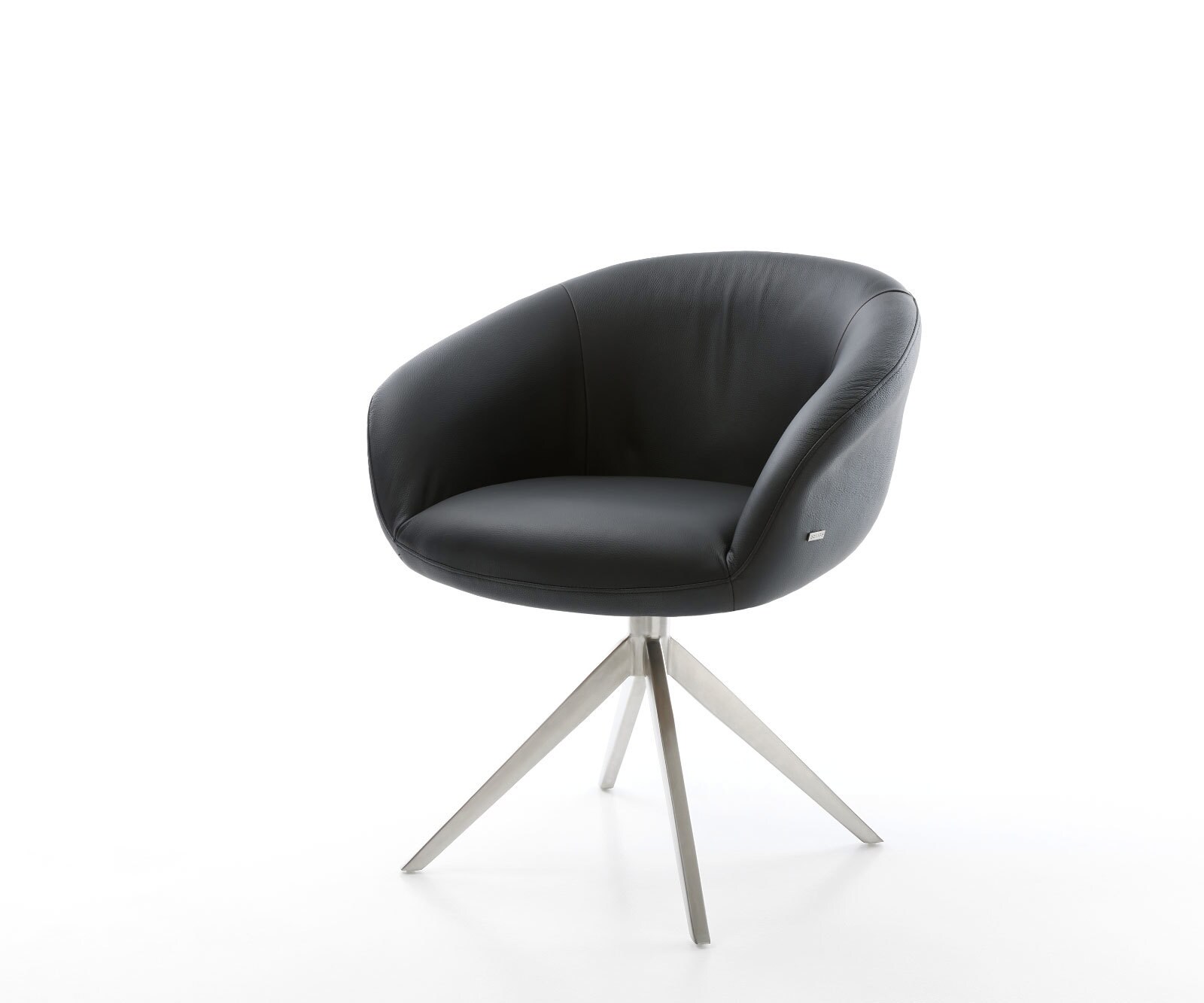 Chaise-pivotante Vinka-Flex cuir de vache noir pied croisé large acier inoxydable brossé pivotement sur 360° fonction bascule ressorts ensachés