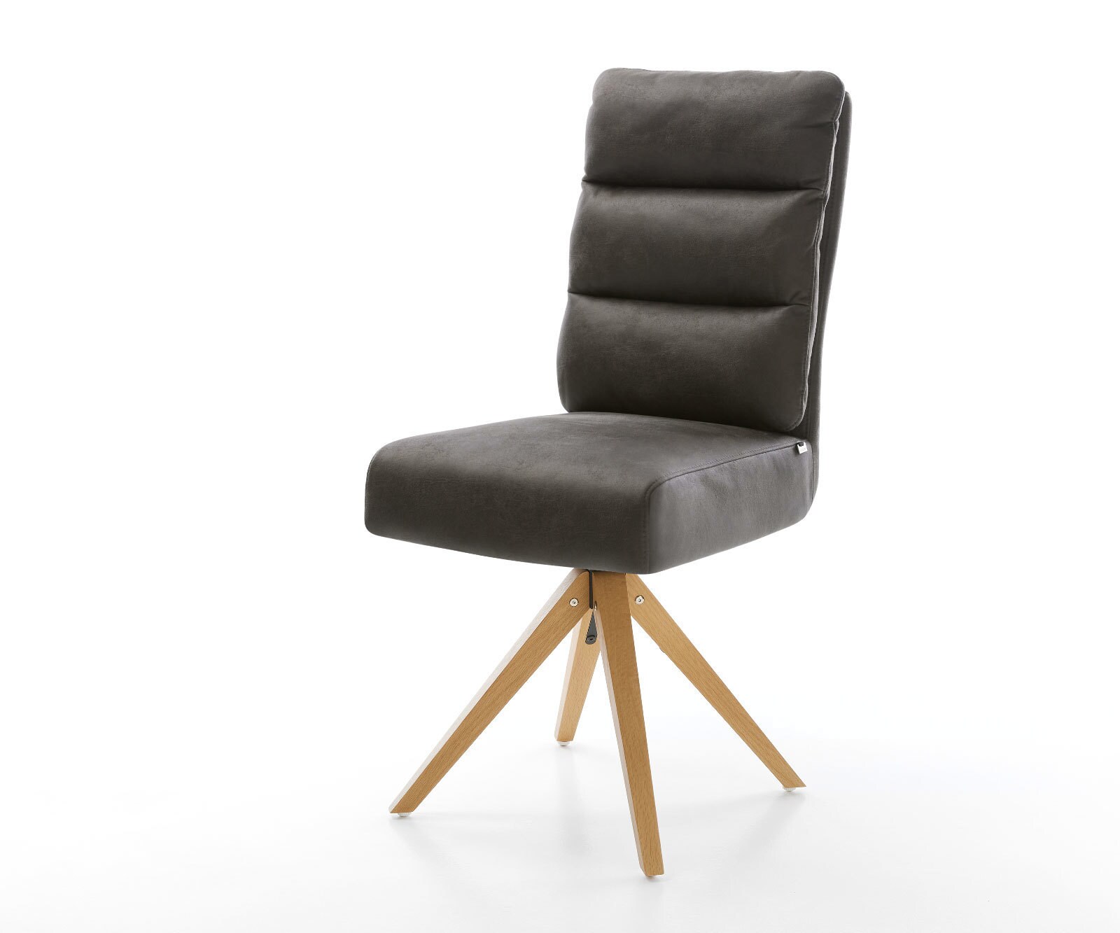 Chaise-de-salle-à-manger Pela-Flex microvelours anthracite vintage pied en bois angulaire naturel ressorts ensachés 1