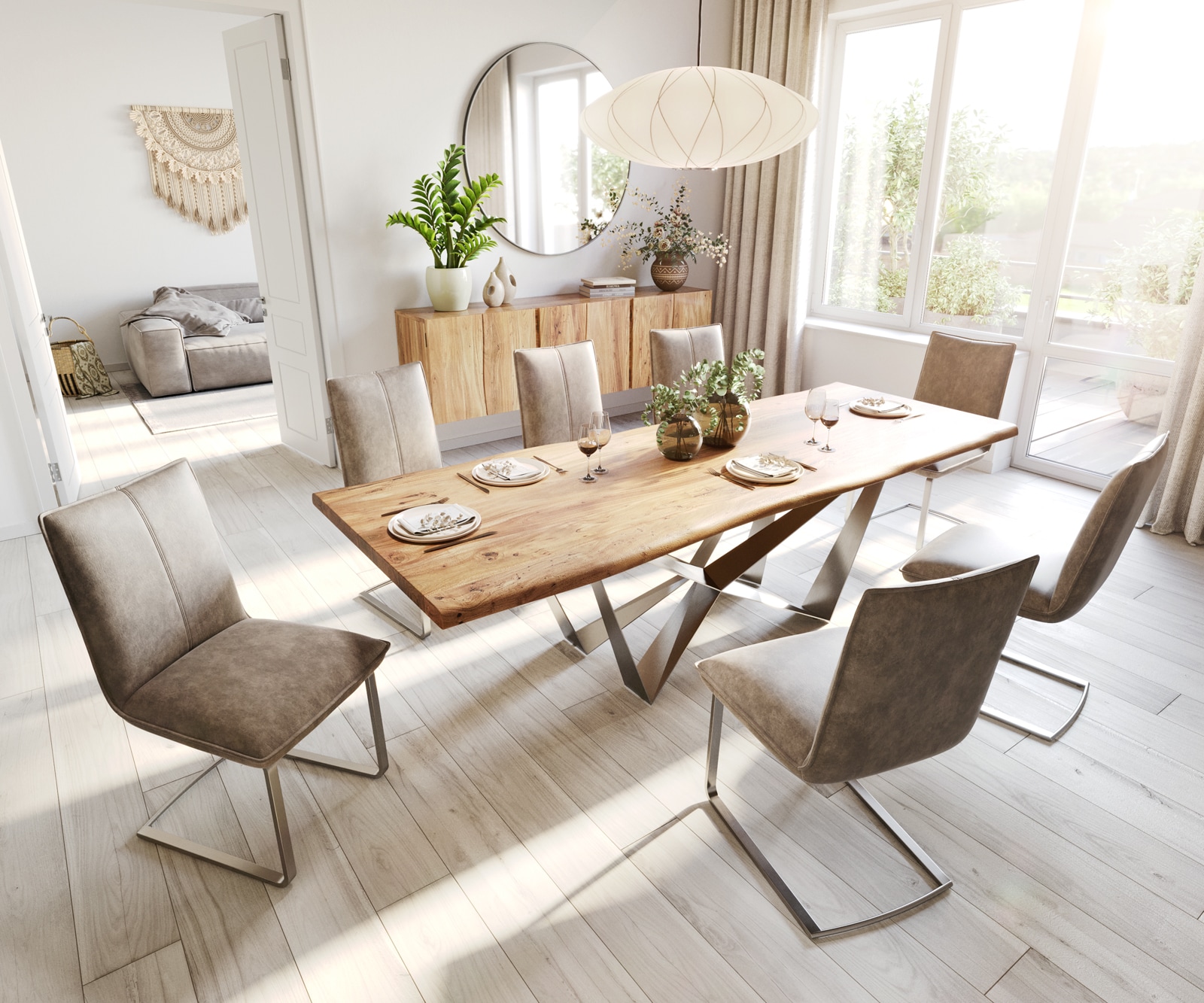 Esstisch Edge 260x100 Akazie Natur Spider Flachstahl Edelstahl Live-Edge 6