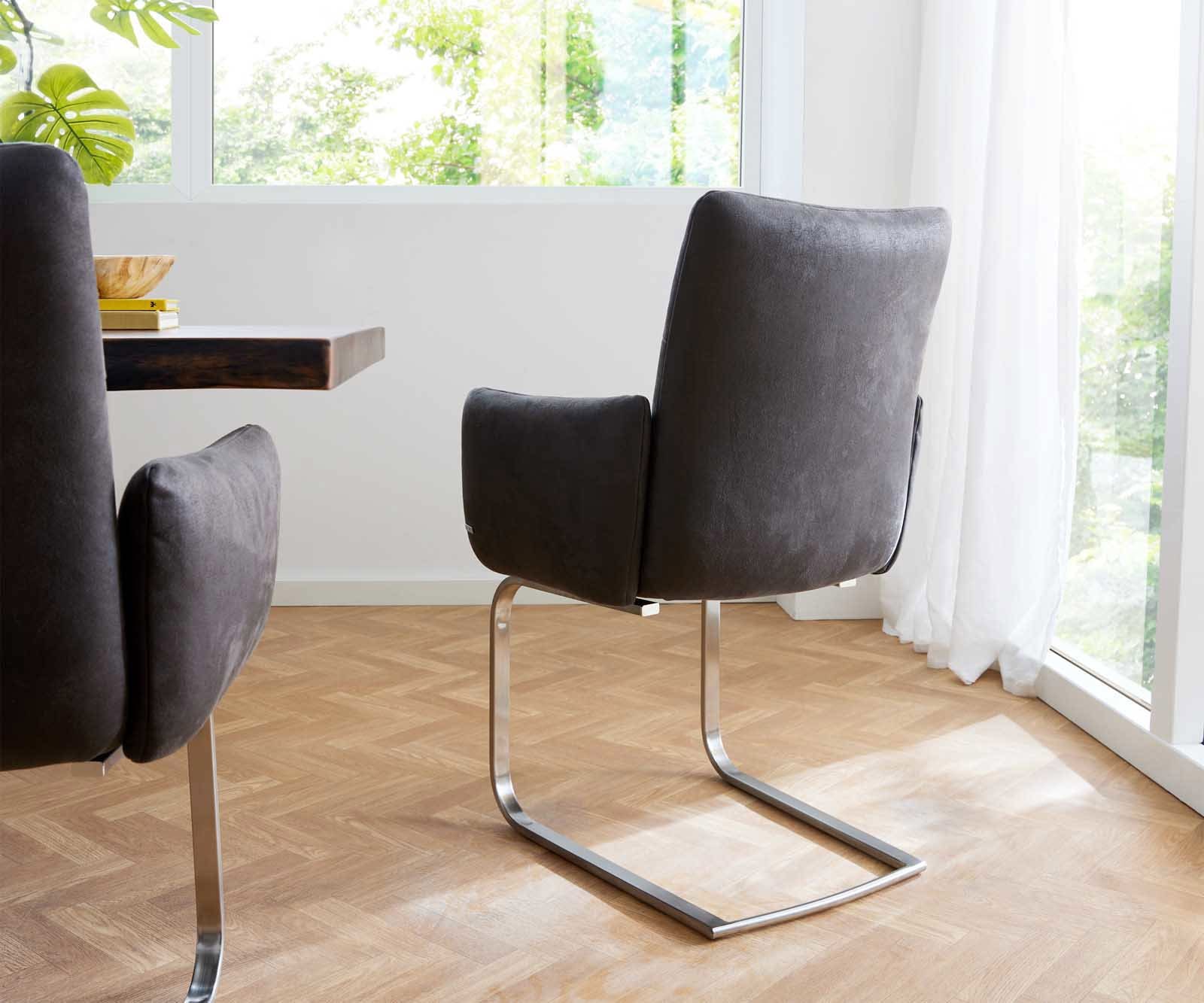 Cantilever Jova-Flex avec accoudoirs microvelours anthracite vintage pied cantilever plat acier inoxydable brossé ressorts ensachés 5 Cantilever Jova-Flex avec accoudoirs microvelours anthracite vintage pied cantilever plat acier inoxydable brossé ressorts ensachés 5