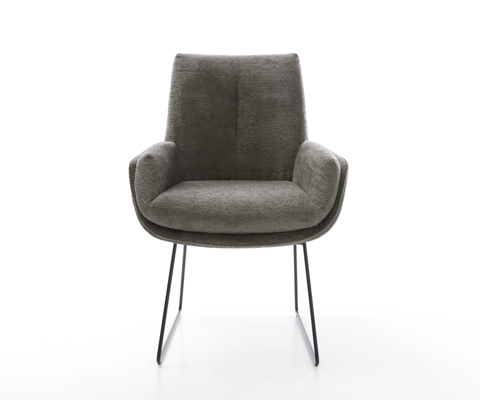 Chaise-de-salle-à-manger Clea-Flex bouclé doux couleur boue pied trapèze noir 1