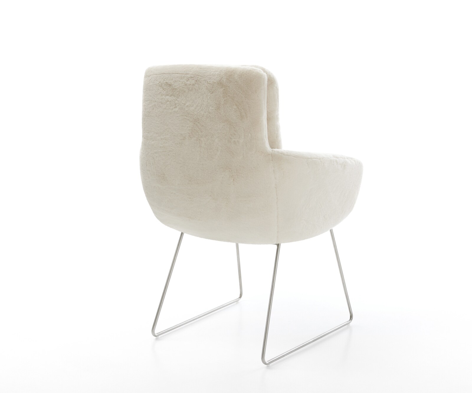 Esszimmerstuhl Abelia-Flex mit Armlehnen Plüsch Creme-Weiß Kufengestell Edelstahl 4