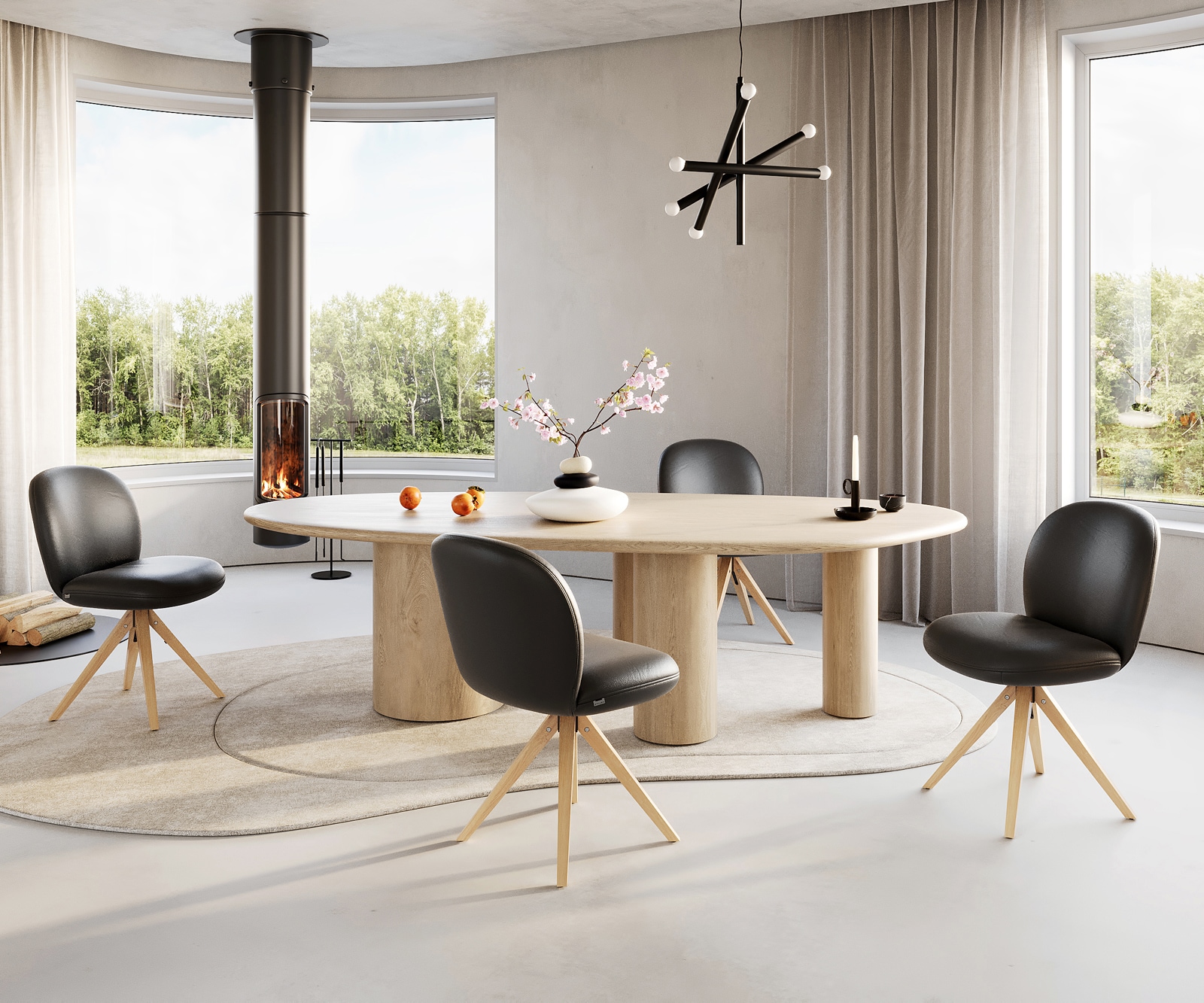 Drehstuhl Nube-Flex Echt-Leder Schwarz Holzgestell kantig Natur 180° drehbar Taschenfederkern 4 Drehstuhl Nube-Flex Echt-Leder Schwarz Holzgestell kantig Natur 180° drehbar Taschenfederkern 4