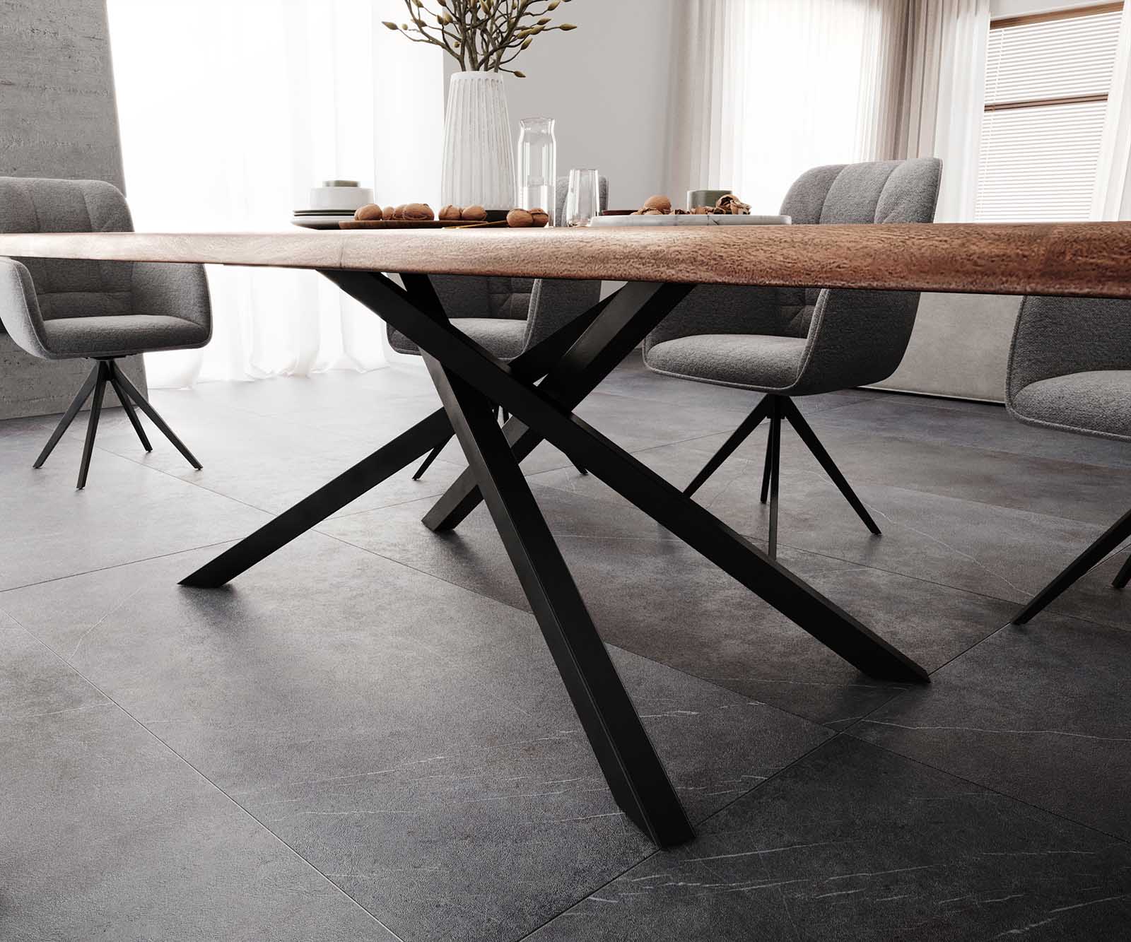 Table à manger Edge 300x100 XL acacia marron cadre croisé rectangle noir Live-Edge 7