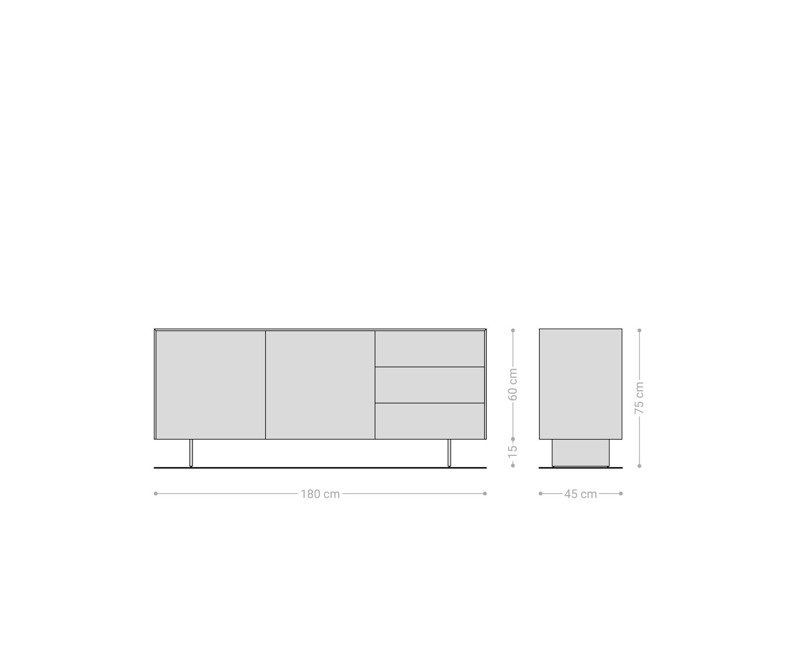 Buffet Cuor 180 cm Céramique Minas Melange Blanc-beige 2 Portes 3 Tiroirs Pied optique flottant Métal Noir 7